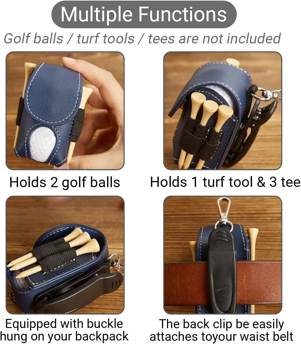 Personalized Golf Balls Bag Custom Name Initial Pouch for Golf Ball Tees Holder Customized Leather Mini Golf Ball Waist Bag with Belt Clip Gift for Golfers Men Women Portable Golf Accessories,7 Colors