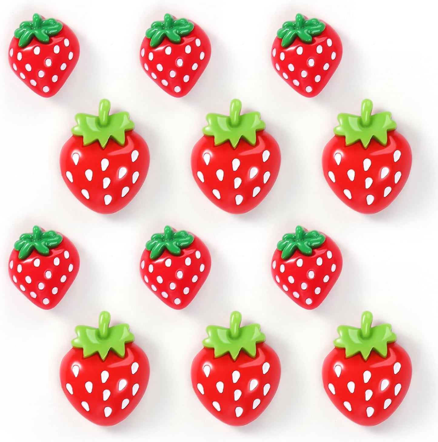 12Pcs Strawberry Refrigerator Magnets, Cute Red Fridge Magnet, Funny Resin Decorative Magnets for Kitchen, Office,Locker Decor (Red Strawberry, 12Pack)