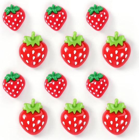 12Pcs Strawberry Refrigerator Magnets, Cute Red Fridge Magnet, Funny Resin Decorative Magnets for Kitchen, Office,Locker Decor (Red Strawberry, 12Pack)