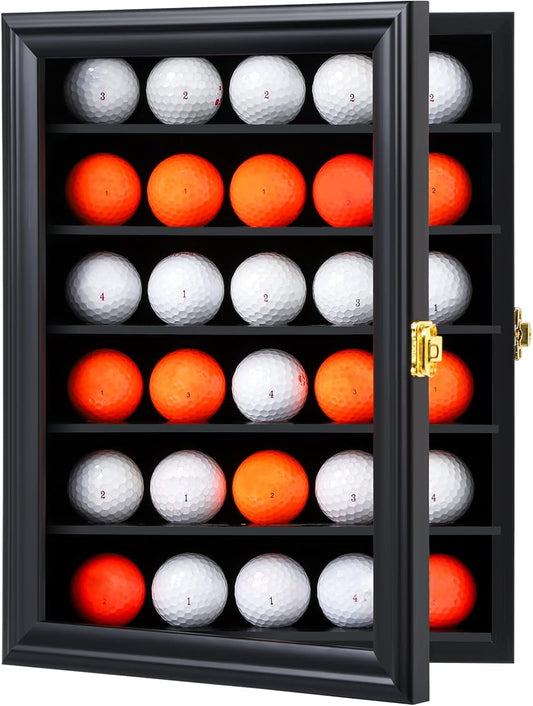 KCRasan Golf Ball Display Case - Wall Mounted Holder with Glass Door, Ideal Gift for Golf Enthusiasts