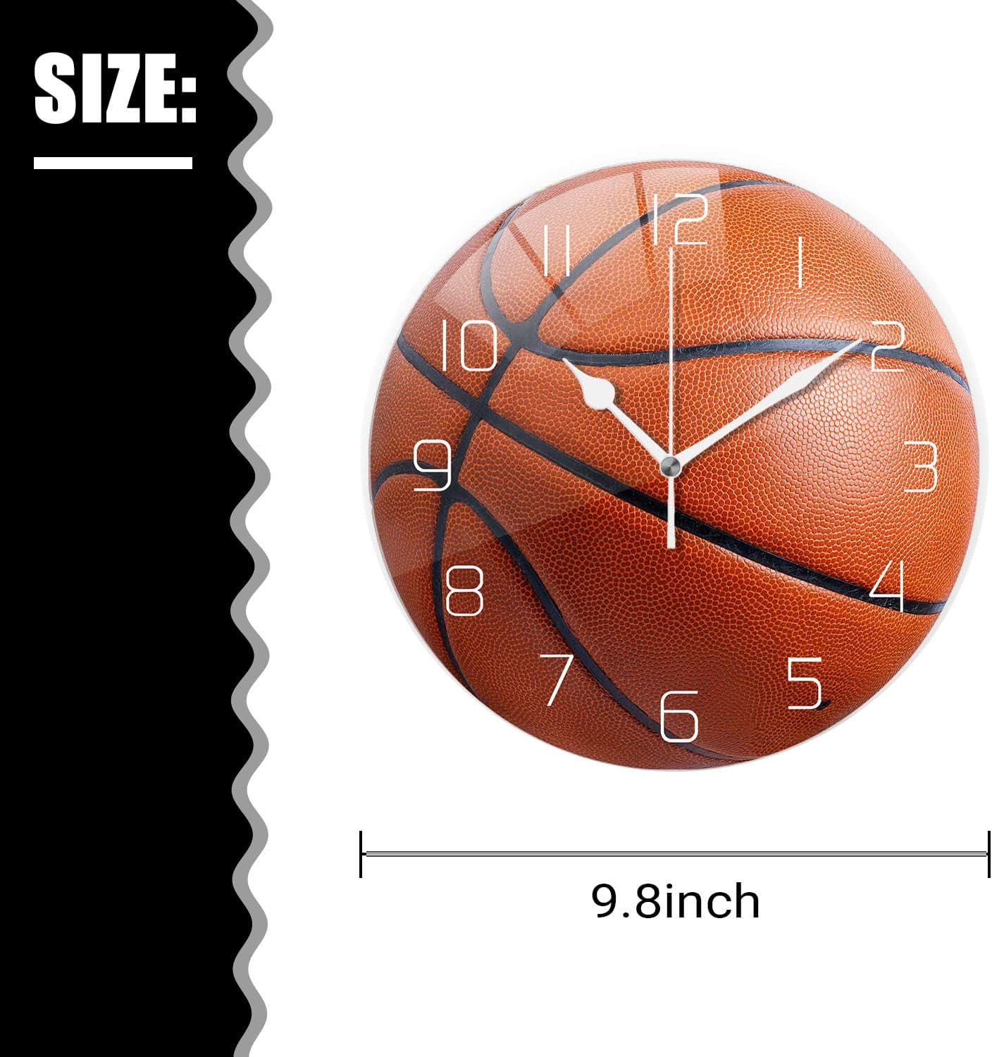 Silent Non-Ticking Sport Theme Wall Clocks, Basketball Pattern Wall Clock, Battery Operated 9.8"x9.8" Round Wall Clock for Home Decor Boy Room Living Room School Birthday Gift