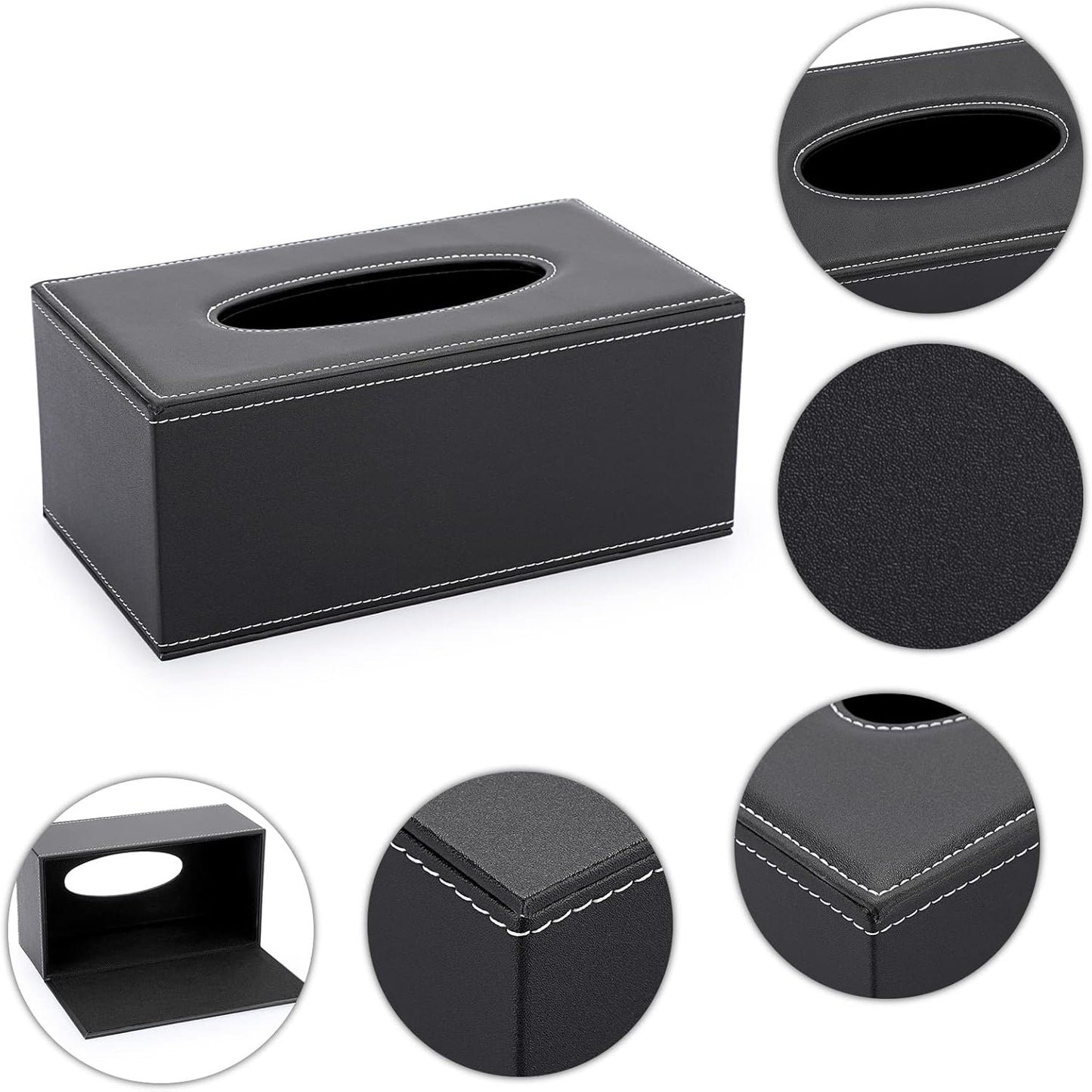 Sumnacon Tissue Box Cover Rectangle Leather Tissue Box Stylish Tissue Box Holder with Magnetic Bottom, Decorative PU Tissue Cover for Bathroom Living Room Bedroom Table Desk Home Office Car, Black