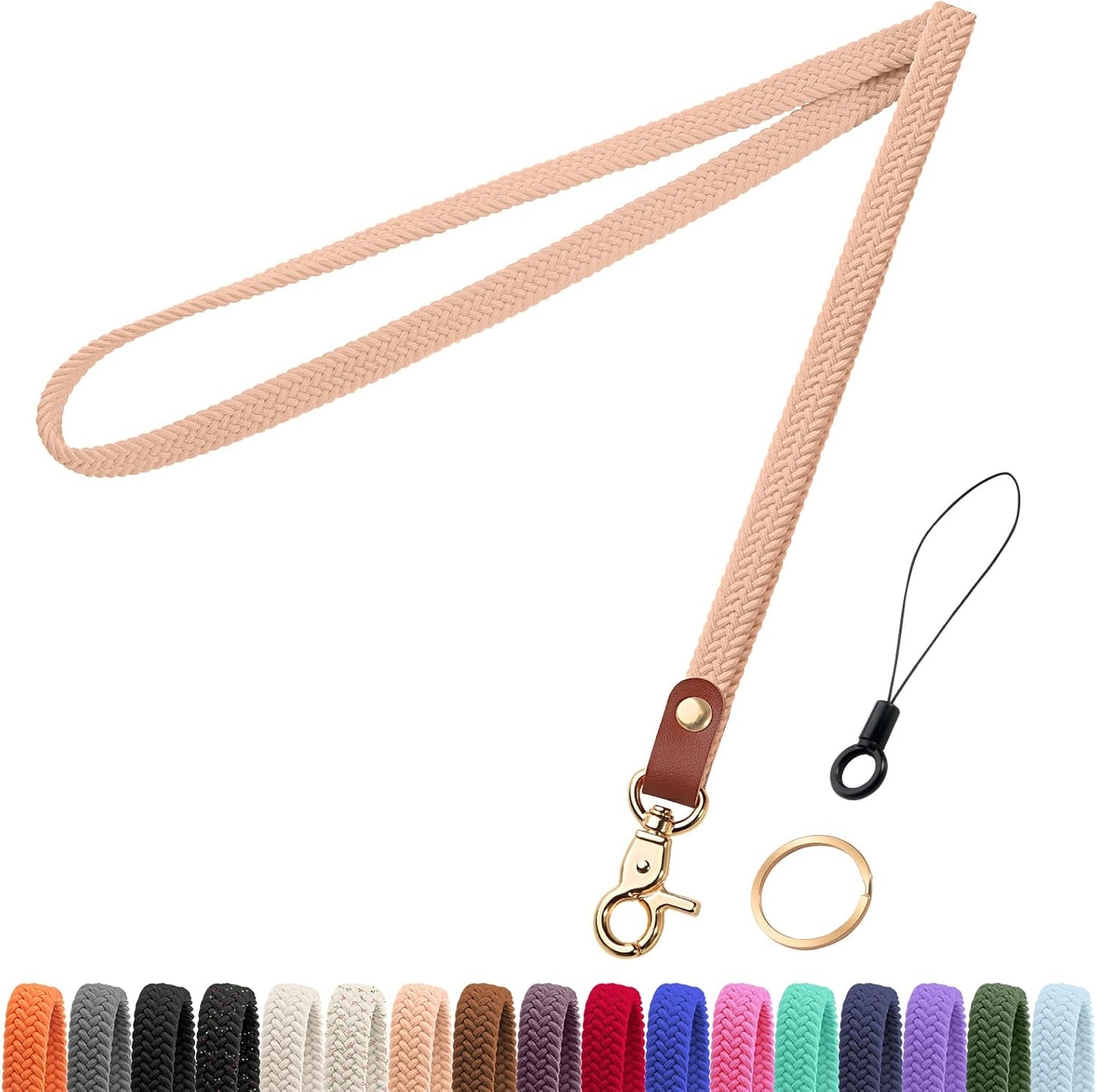 Fishent Stretchy Thin Lanyards for Keys ID Badges, Cute Long Teacher Neck Key Lanyard Keychains for Women Men Wallet Phone（Pink Sands）