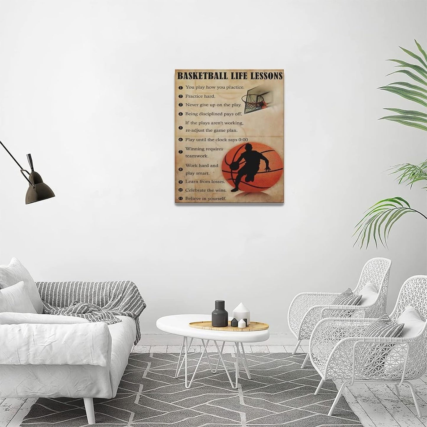 Basketball Life Lessons Wall Art Basketball Pictures Canvas Wall Decor Gifts for Basketball Player Boy Man Motivational Sports Painting Print Artwork Framed for Classroom Boy Room Gym 16"x20"