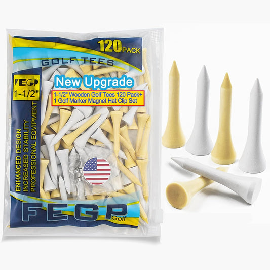 Wood Golf Tees Mix of Colours,1-1/2" Wooden Golf Tees,Short tees,with Low-Friction,Biodegradable,Design for Iron、Par Threes 、Hybrids,Golf Tees Wood 11/2 Inch-120 Pack+1 Set Magnetic Ball Marker
