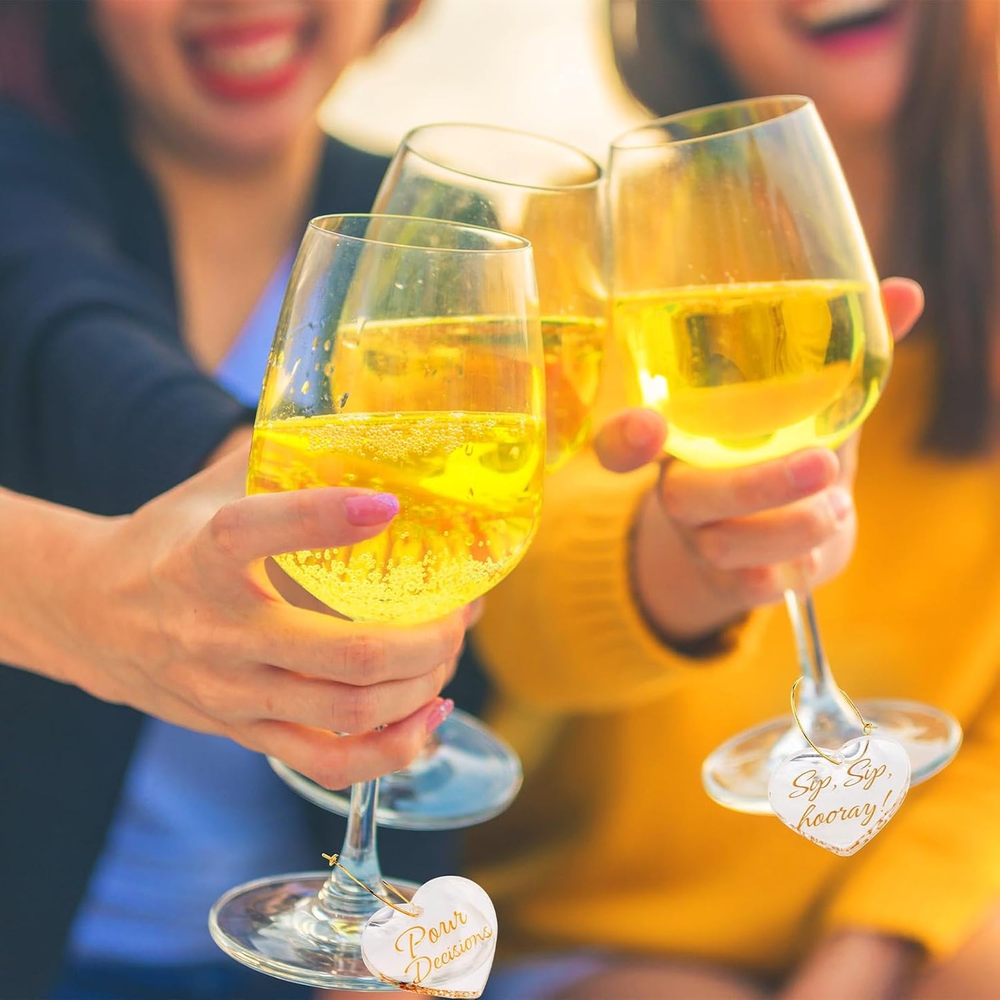 Weysat 24 Pcs Acrylic Thanksgiving Wine Glass Charms with Funny Quotes & Gold Text, Reusable Drink Identifiers Tags with Storage Bag for Birthday Parties Weddings Supplies