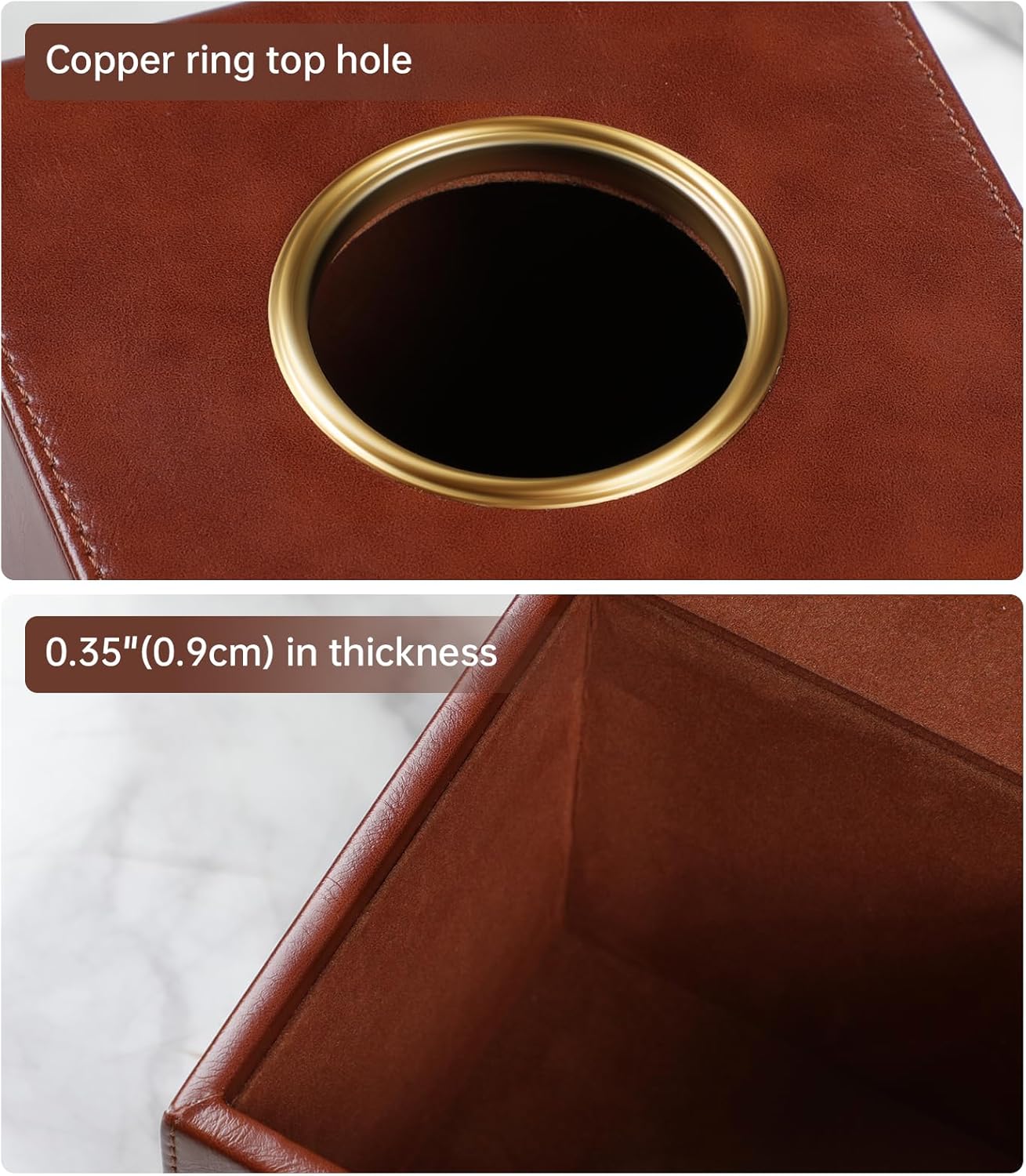 Square Tissue Box Cover, Luxury PU Leather Tissue Holder with Magnetic Closure (Brown)