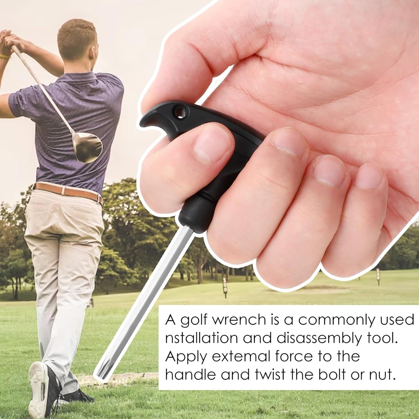 Golf Wrench Adjustable Golf Tool with Plastic Handle Golf Driver Spike Wrench Stainless Steel Golf Driver Tool for Golf Club Driver Equipment(Black)