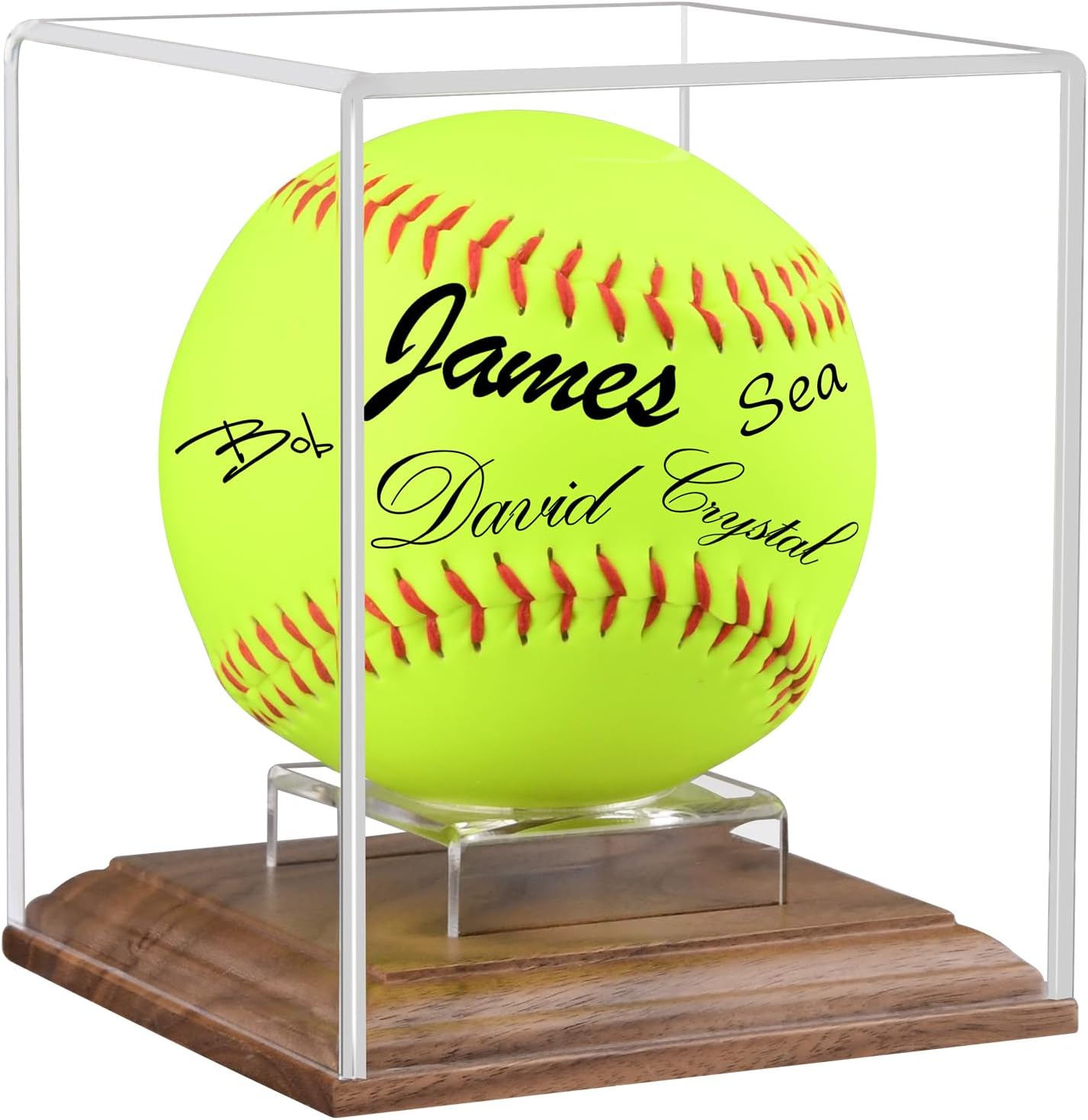 Softball Display Case Walnut Wood Base Acrylic Softball Case Display For Balls Uv Protection Softball Holder Cube Box Stand Memorabilia Autograph Ball, Ideal Gift For Official Size Single Ball Display