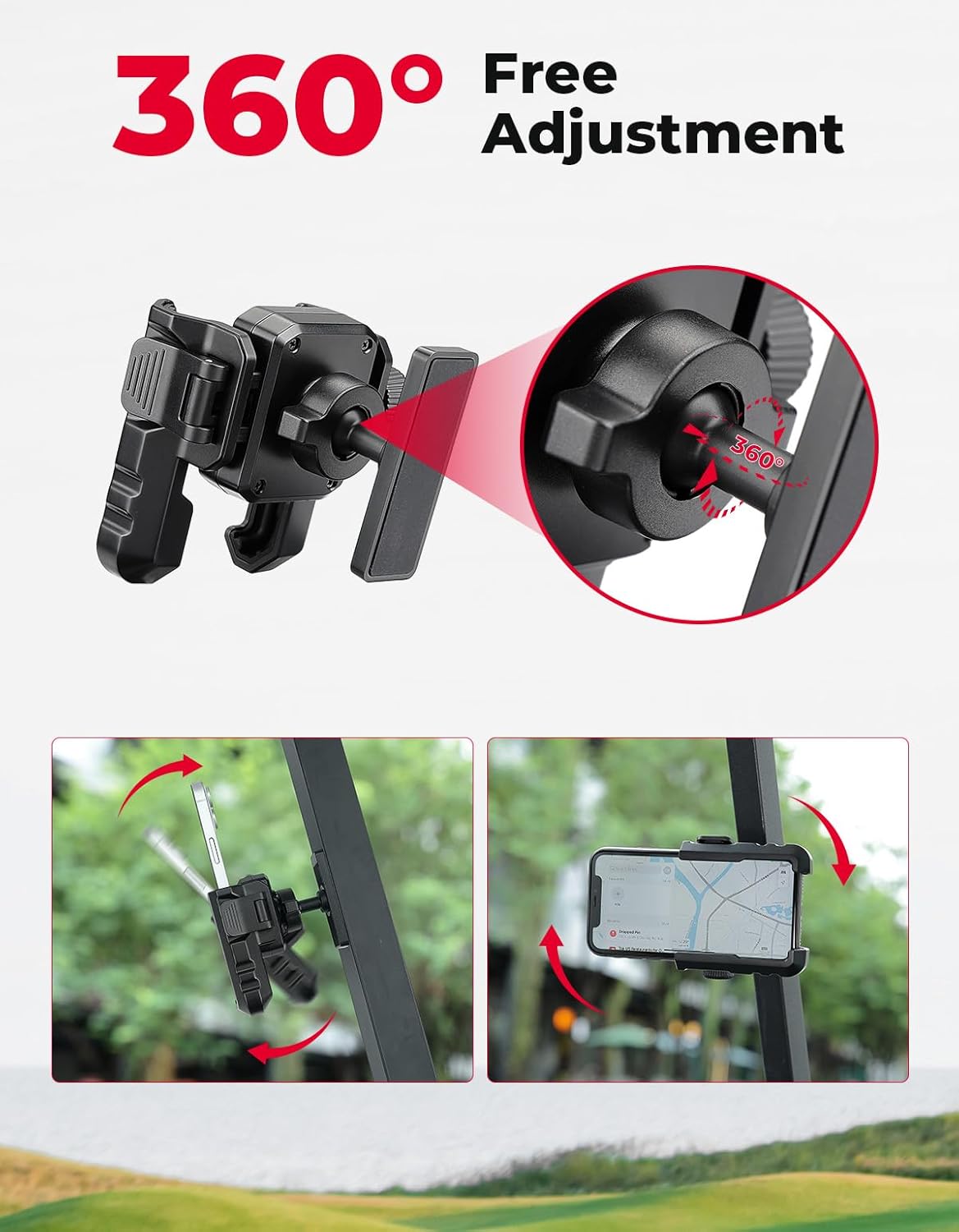 KEMIMOTO Magnetic Golf Cart Phone Holder, Tractor Phone Mount Compatible with Kubota Tractor, EZGO, Club Car, 360° Rotatable Golf Phone Caddy for iPhone/Galaxy/Google Pixel & More Cellphone