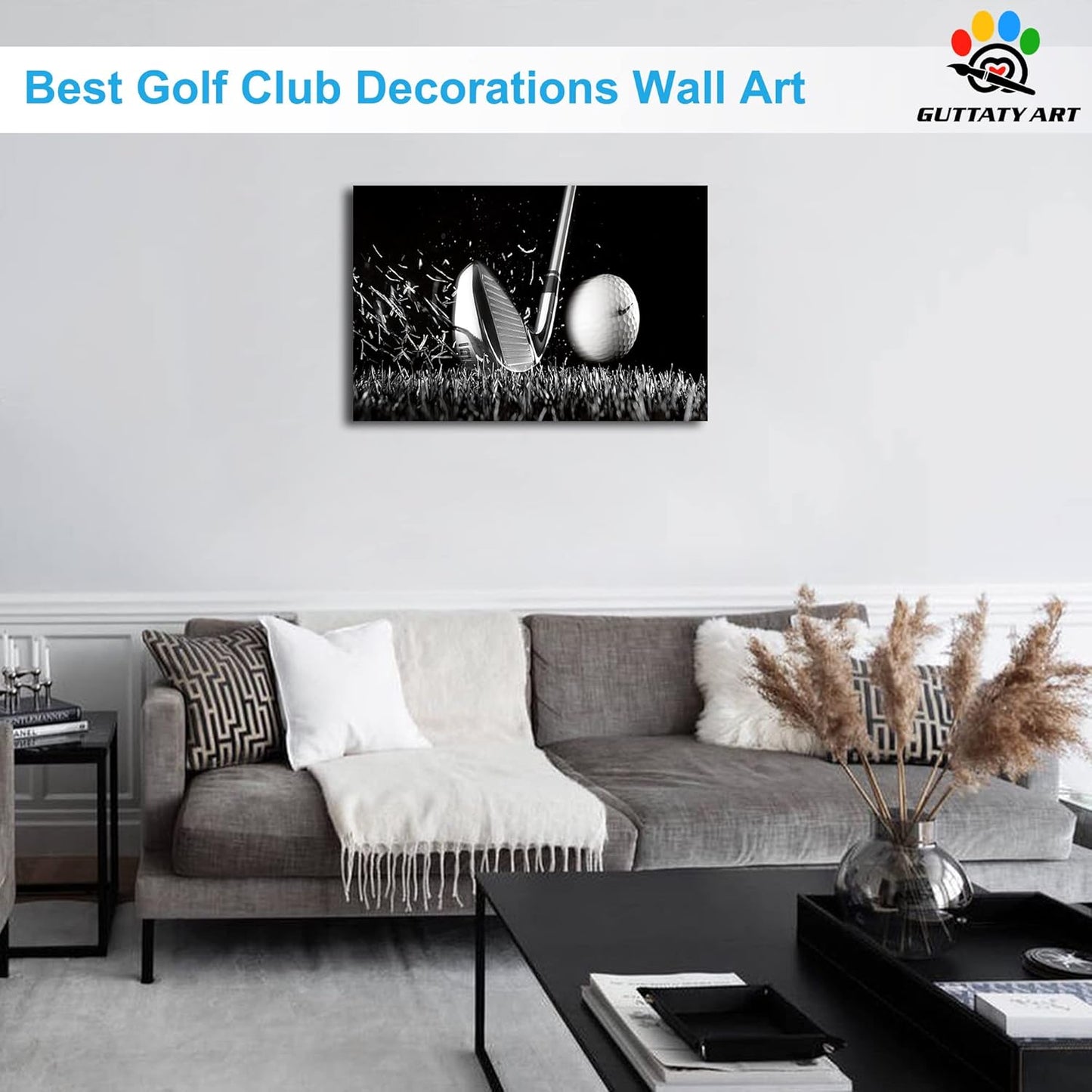 Canvas Wall Art, Play Golf Ball Wall Art Painting Prints for Living Room Wall Decor, Sport Golf Clubs Poster Picture for Bedroom Kitchen Decor, Framed Artwork for Office Home Decoration 12x24 Inches