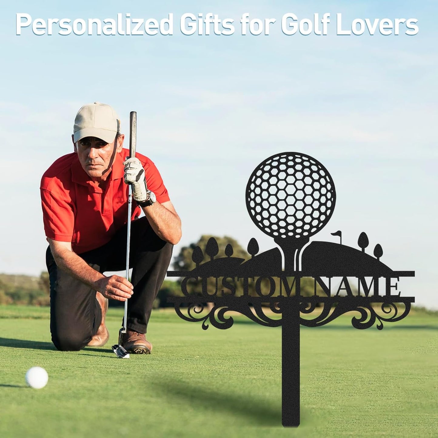 Personalized Golf Tee Garden Sign, Golf Memorial Stake, Custom Name Sign, Lawn Patio Golf Course Decorations Outdoor, Metal Yard Art, Rustic Sporting Garden Decor, Personalized Golf Gifts Color06