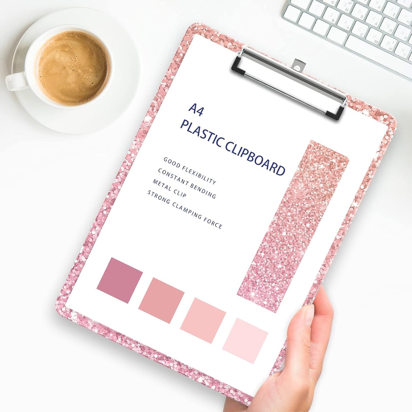 Plastic A4 Clipboards, Cute Clip Board Stardard Letter Size 9 x 12.5 in, Office Decorative for Students Women Men and Kids, Pink Scales