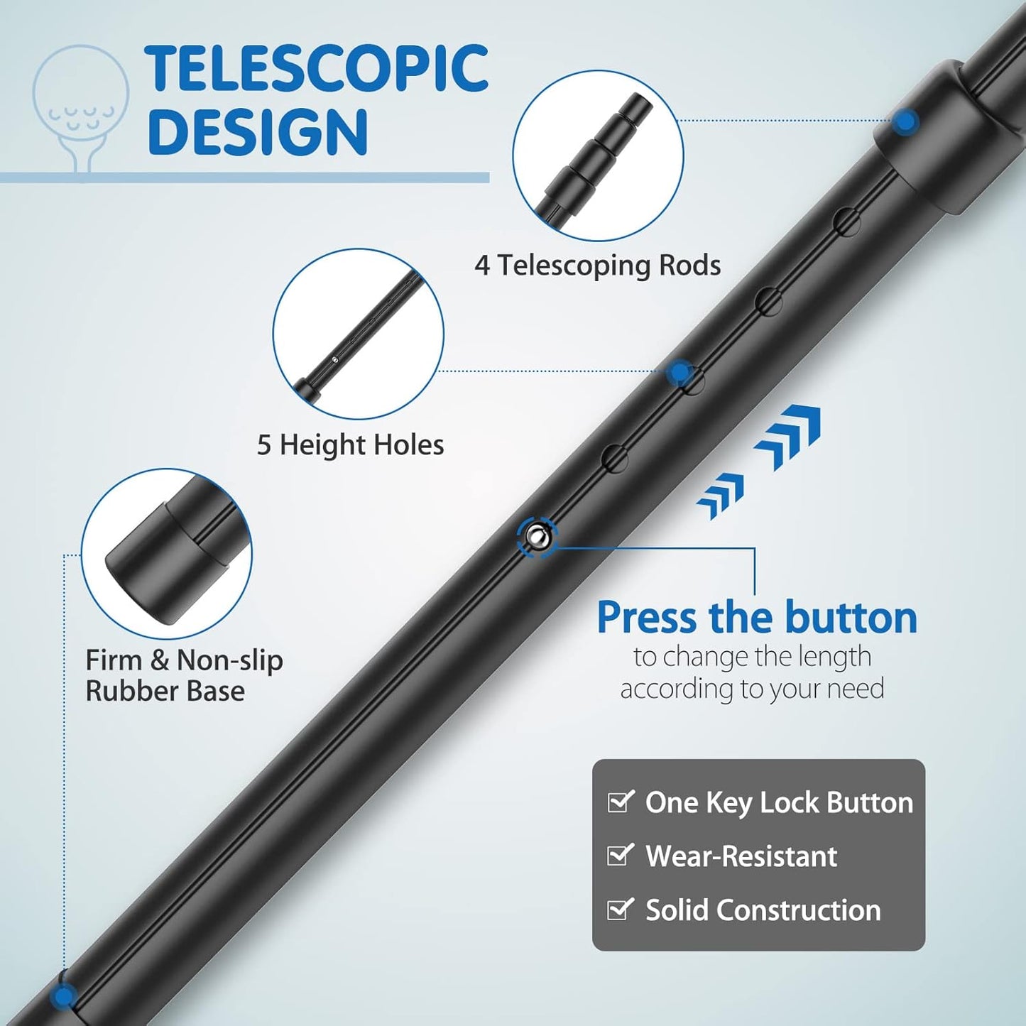 Rhino Valley Golf Travel Bag Support Rod, Aluminum Alloy Rod and Anti-Impact Support Cover, Golf Support Protector Bag Accessory, Golf Support Stick Adjustable Clubs Protection System Pole