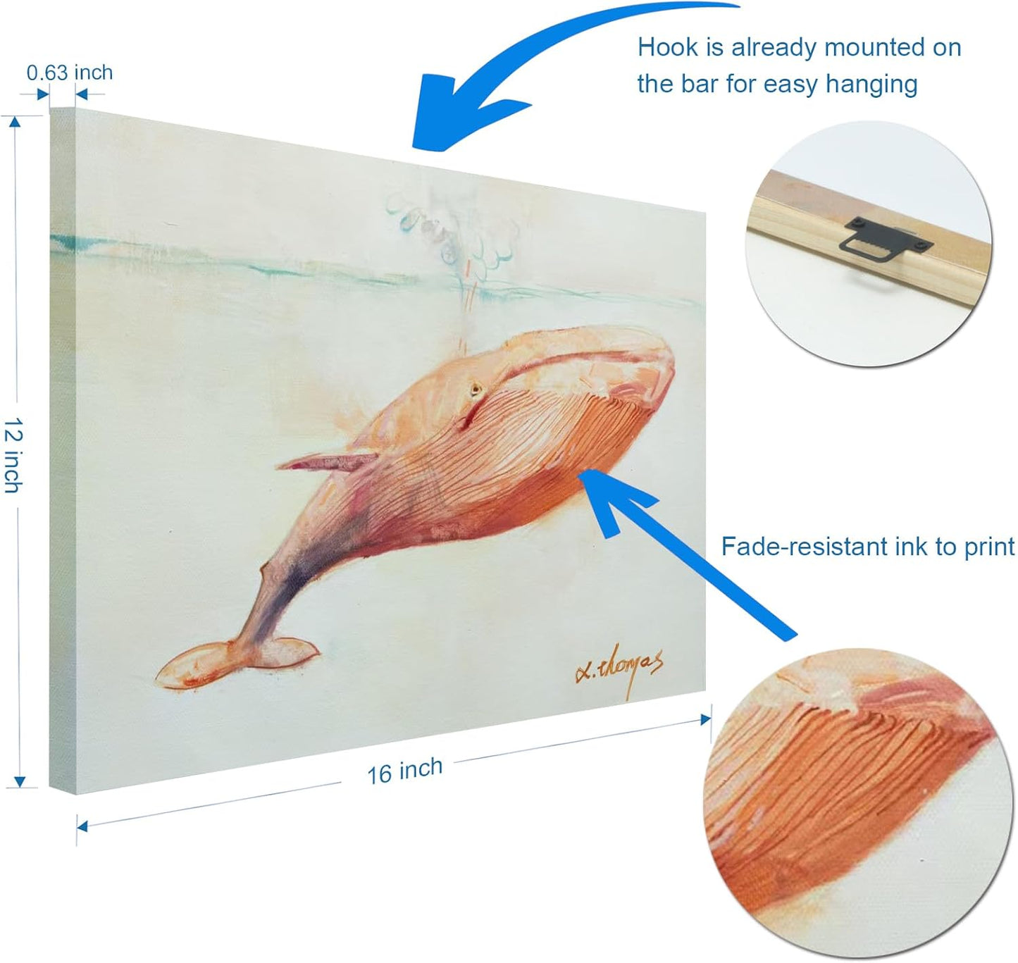 JZLDZS Pink Whale Wall Art Coastal Bathroom Decor Framed Nautical Pictures Ocean Animal Canvas Painting Print for Bedroom Nursery, 12x16 Inch