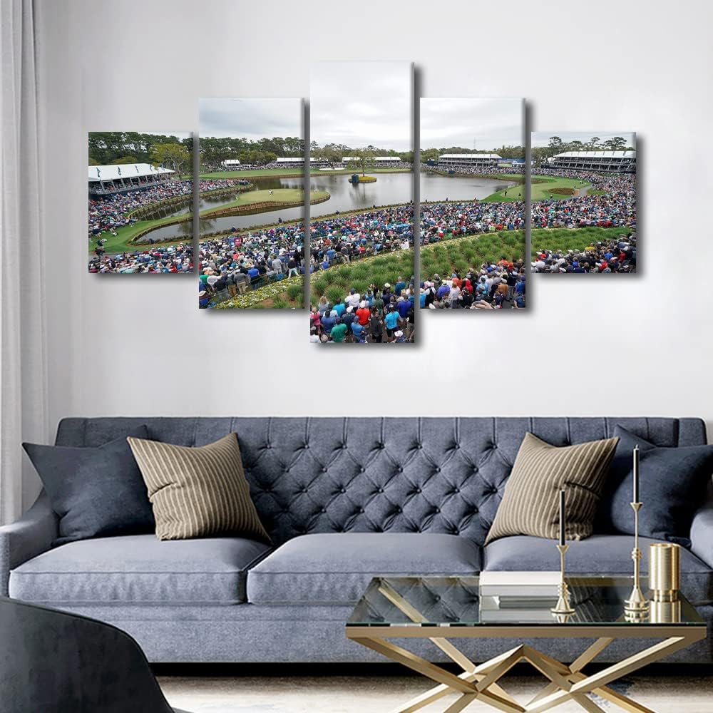 5 Panel American Florida Wall Art Canvas Prints TPC Sawgrass Golf Course Pictures Home Decor Mural Artwork for Living Room Bedroom Office Wall Decorations Painting Framed Ready to Hang - 60"W x 32"H