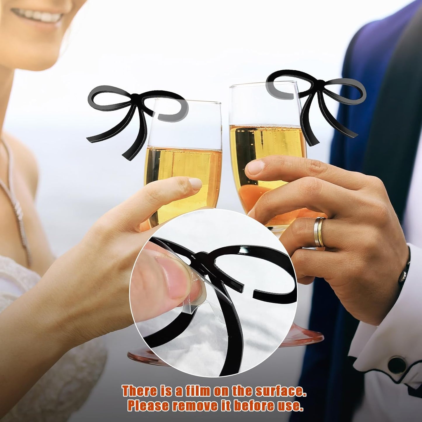 60 Pcs Acrylic Bowknot Wine Glass Charms,Black Coquette Drink Markers Decorative Tags for Bachelorette,Wedding,Birthday & Engagement Parties Coquette Themed Party Decor Accessories