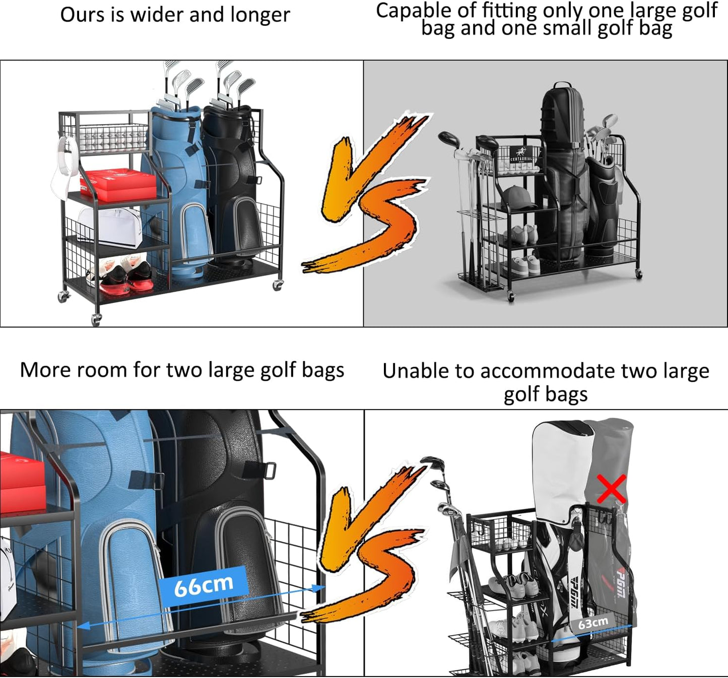 Golf Storage Rack Golf Bag Organizer for Garage, Golf Club Holder Extra Large Golf Bag Stand for 2 Golf Bags、Golf Equipment Accessories