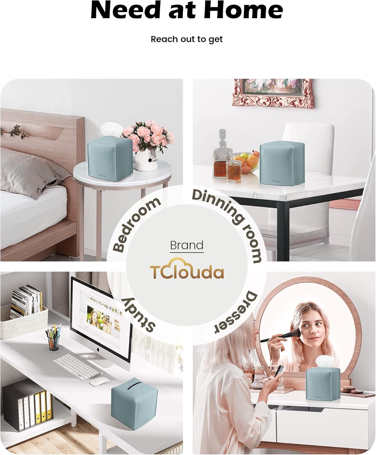 Tissue Box Cover for PU Leather, Modern Simple Solid Color Holder Square Tissue Bag, Ideal for Bathrooms,Office,Car,Nightstand,Outdoor Tent,Dining Table,5"X5"X5", Single Blue