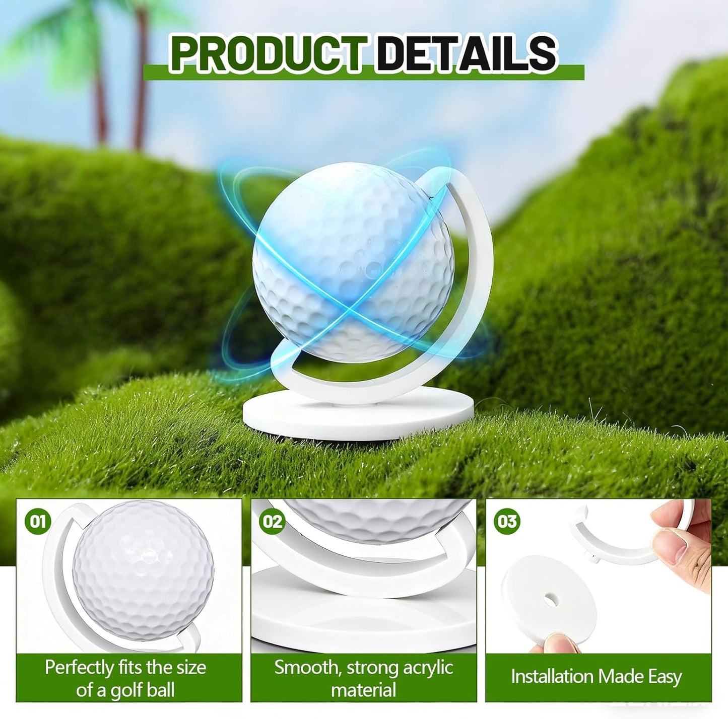 Wenqik 1 Pcs Globe Shaped Golf Ball Display Stand Tabletop Acrylic Ball Holder Single Hole Frame Case for Desk Bookshelf Bookcase Shelf Mantel Decor, Christmas Golf Gift for Dad, Grandfather (White)