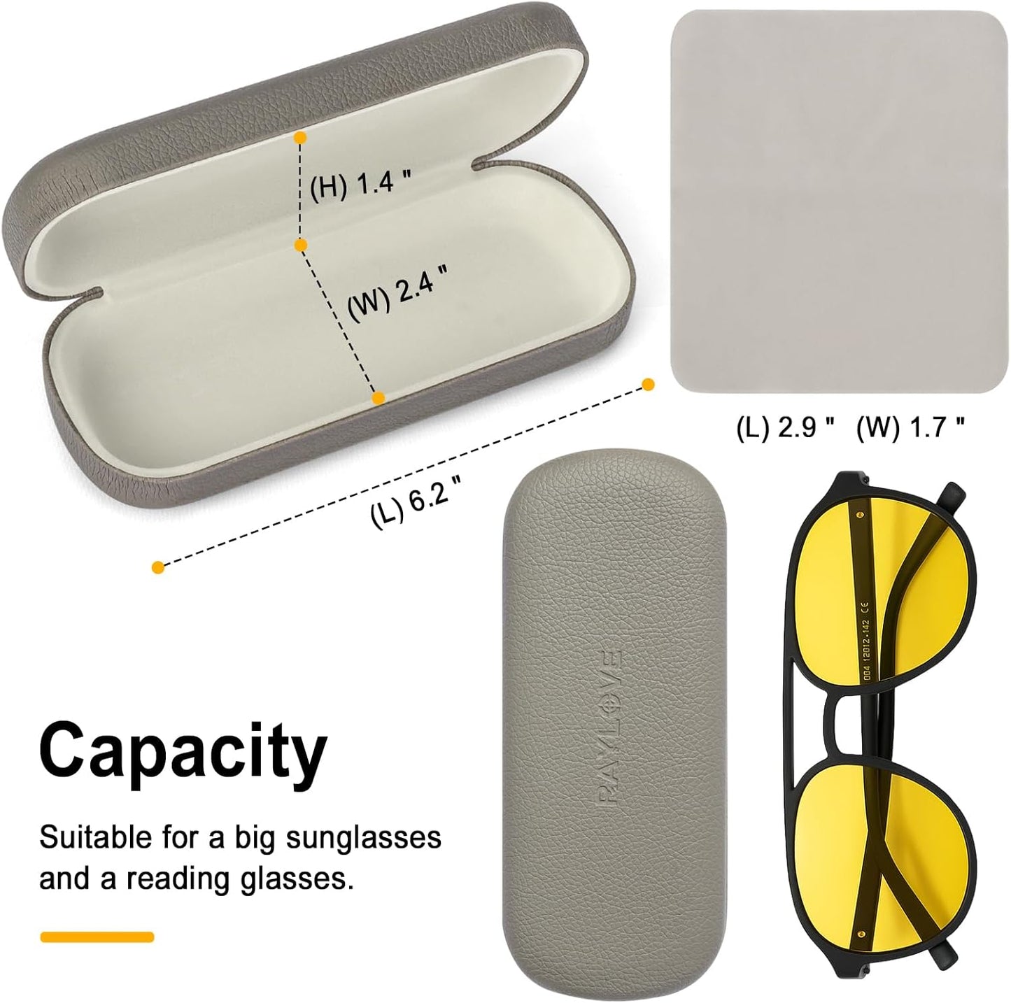 RayLove Glasses Case Hard Shell Eyeglass Case with Cleaning Cloth, PU Leather Protective Eye Glass Cases Fits Most Sunglasses