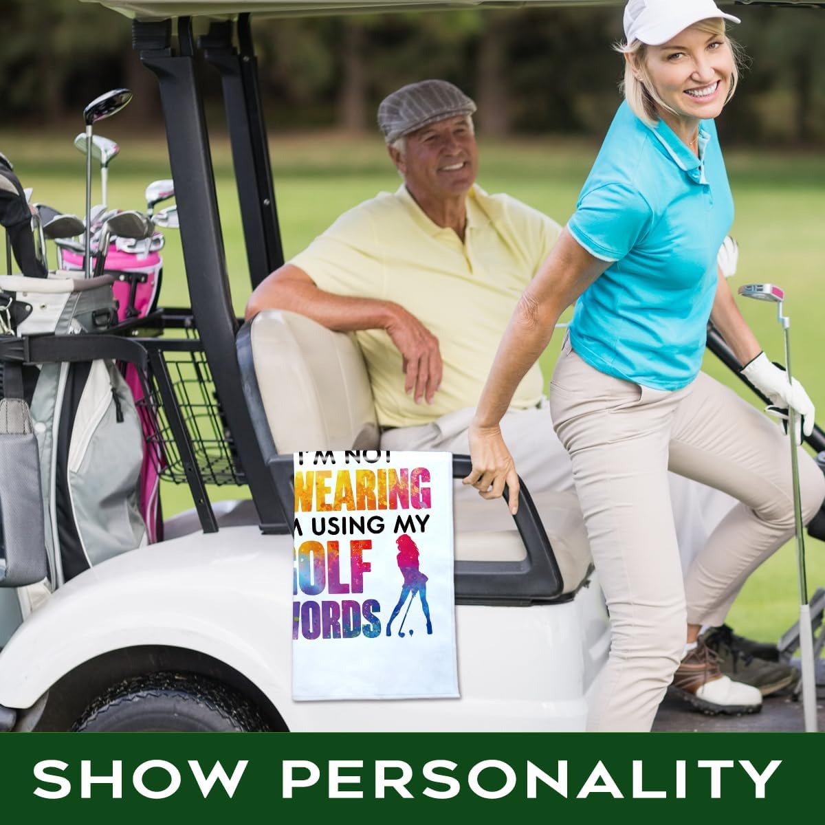 I'm Not Swearing I'm Using My Golf Words Polyester and Cotton Blend Printed Golf Towel, Funny Golf Accessories for Women, Golf Gift for Golf Fan, Golf Lover Birthday Gift, White 2, OGT003