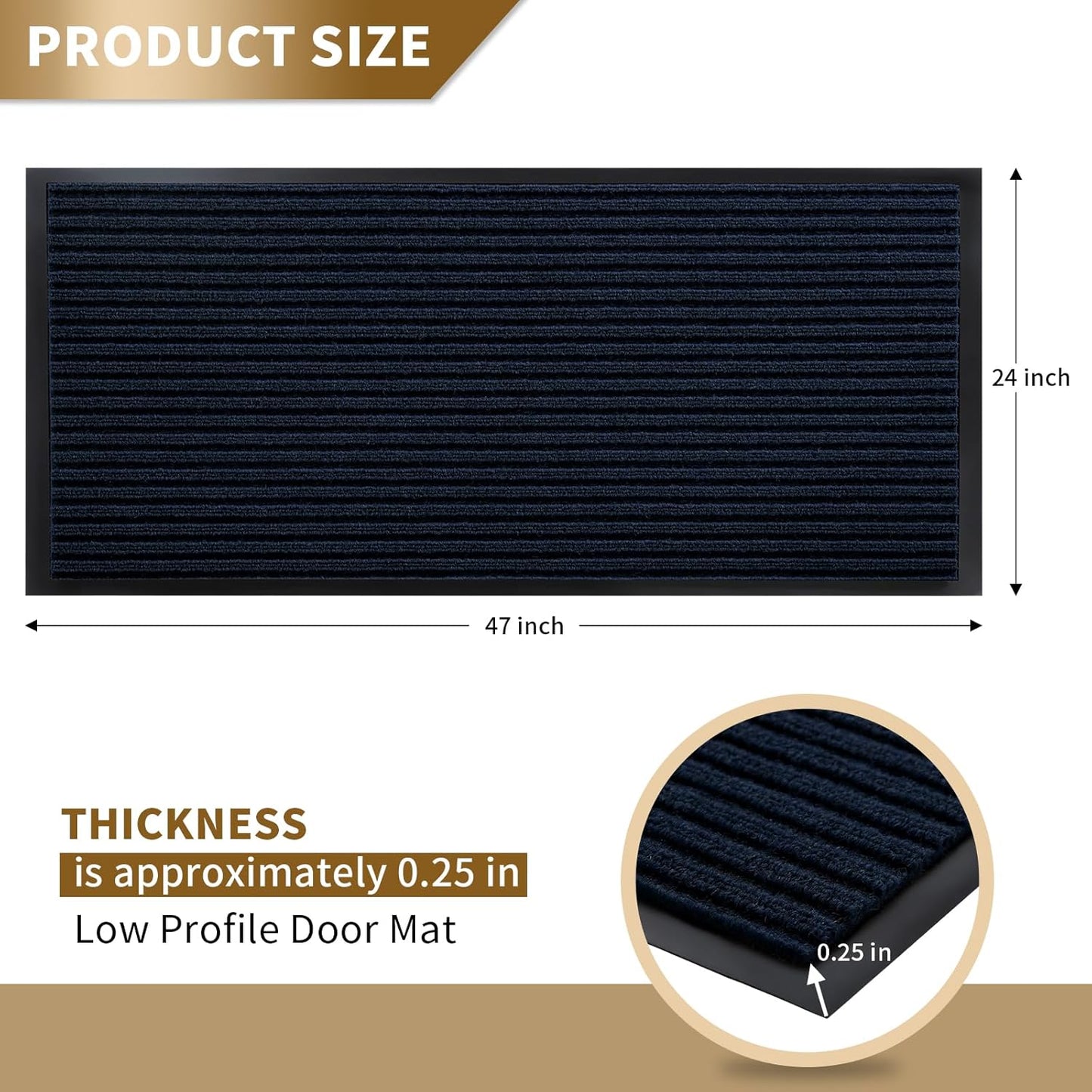 Yimobra Front Door Mat Outdoor Indoor Entrance, 100% Waterproof All-Season All Weather Doormat, Welcome Matt Outside Entry, Non Slip, Low Profile, Heavy Duty Patio Porch Floor Mats,47 x 24,Navy Blue