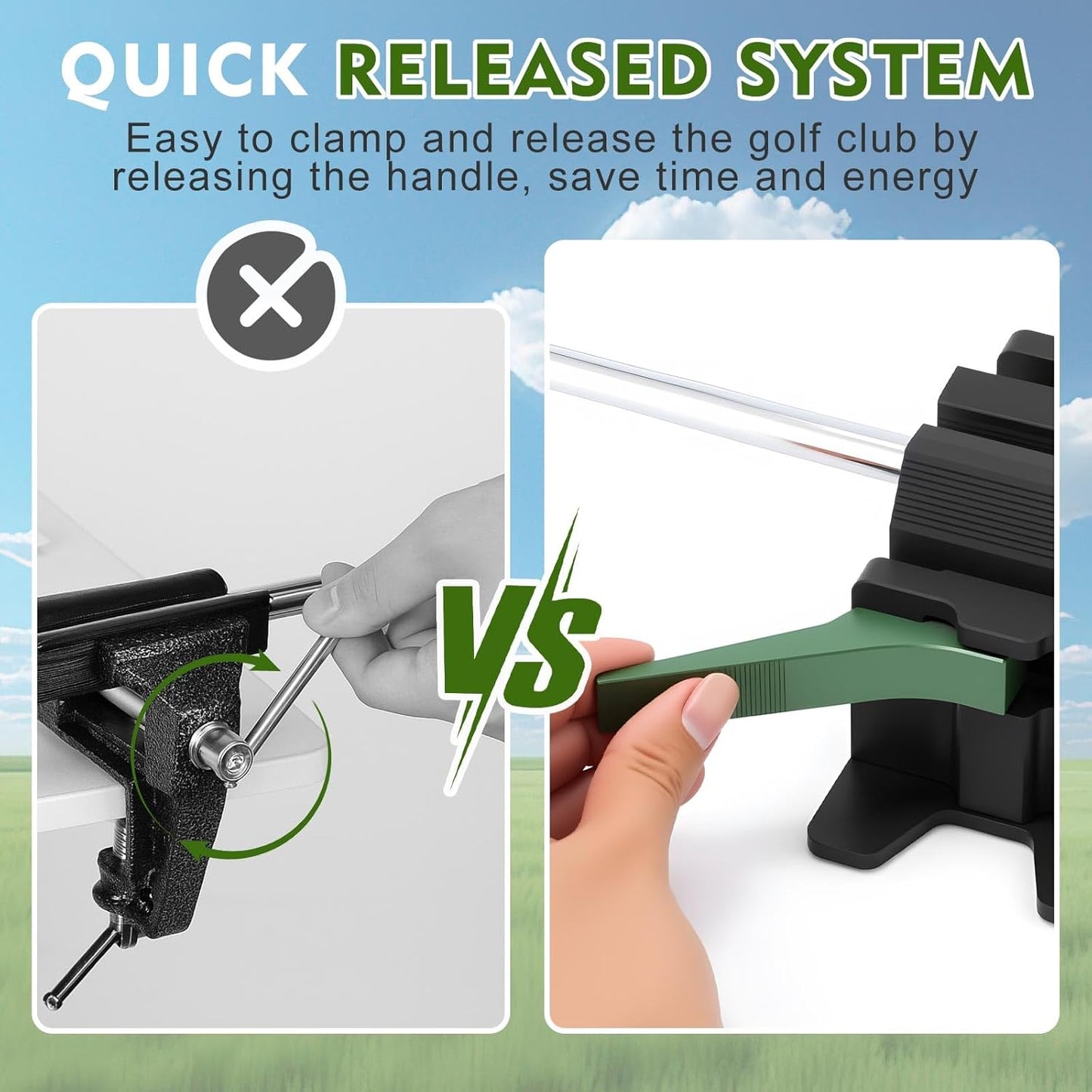 Soulchen Golf Club Vise Clamp Kit Golf Regripping Kit with Quick Release Vise Clamp Tapes Strips Tape Remover and 13 Pcs Double Sided Tapes for Home Travel Removal Tool, Solvent Not Included