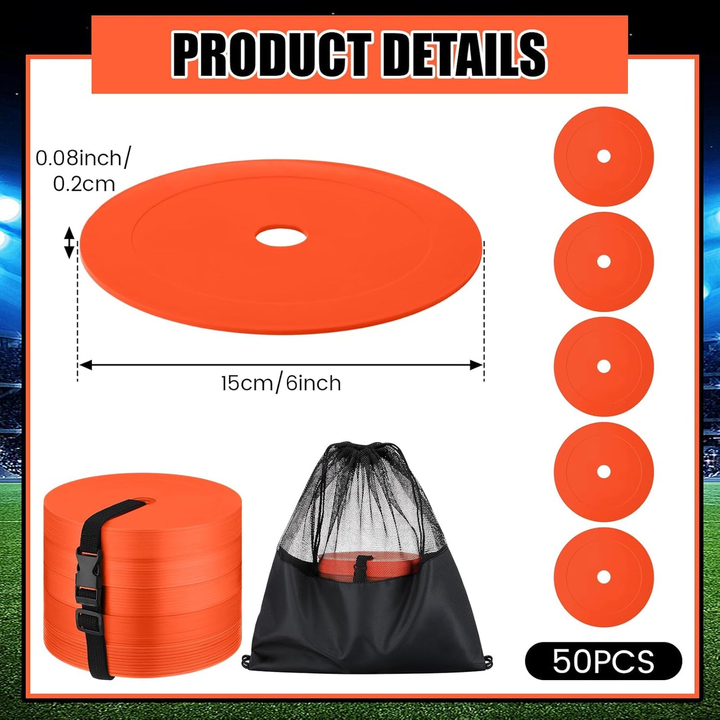6 inch Flat Cones Spot Markers Non-Skid Floor Hole Soccer Cones Field Court Spot Markers Flat Discs Soccer Training Equipment for Football Sports Speed Agility Practice