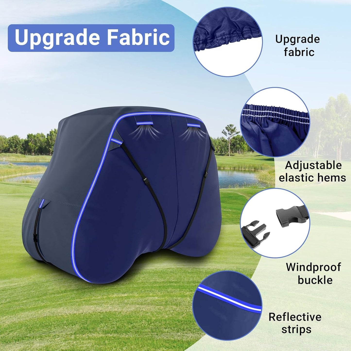 Golf Cart Cover Suitable 2+2/4 Passenger for Yamaha/EZGO Club Cart Heavy Duty 420D Waterproof Windproof Golf Cart Cover All-Weather Protection with Zipper Door Blue/Gray