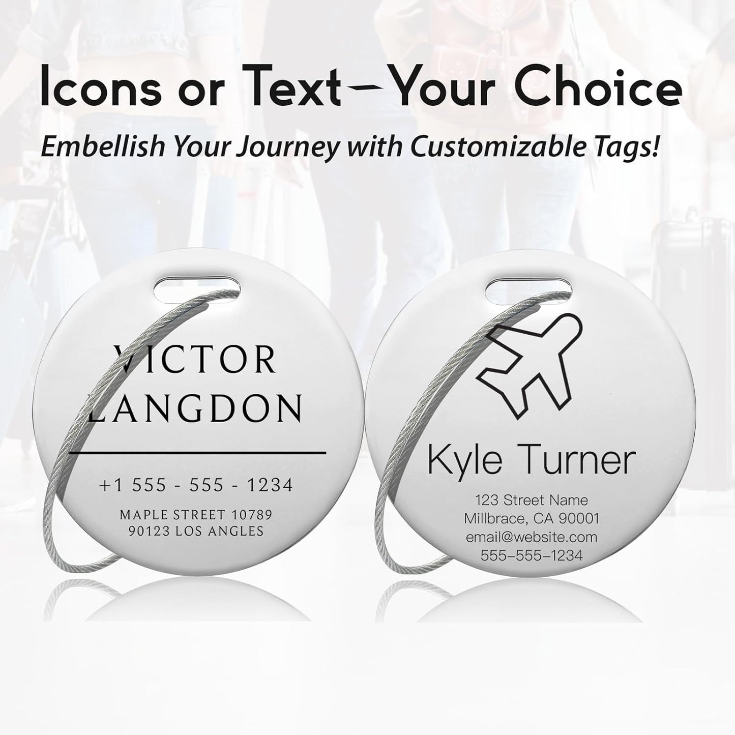 Customized Stainless Steel Luggage Tags: Personalize Your Suitcases, Backpacks, and Bags with Your Text (Silver)