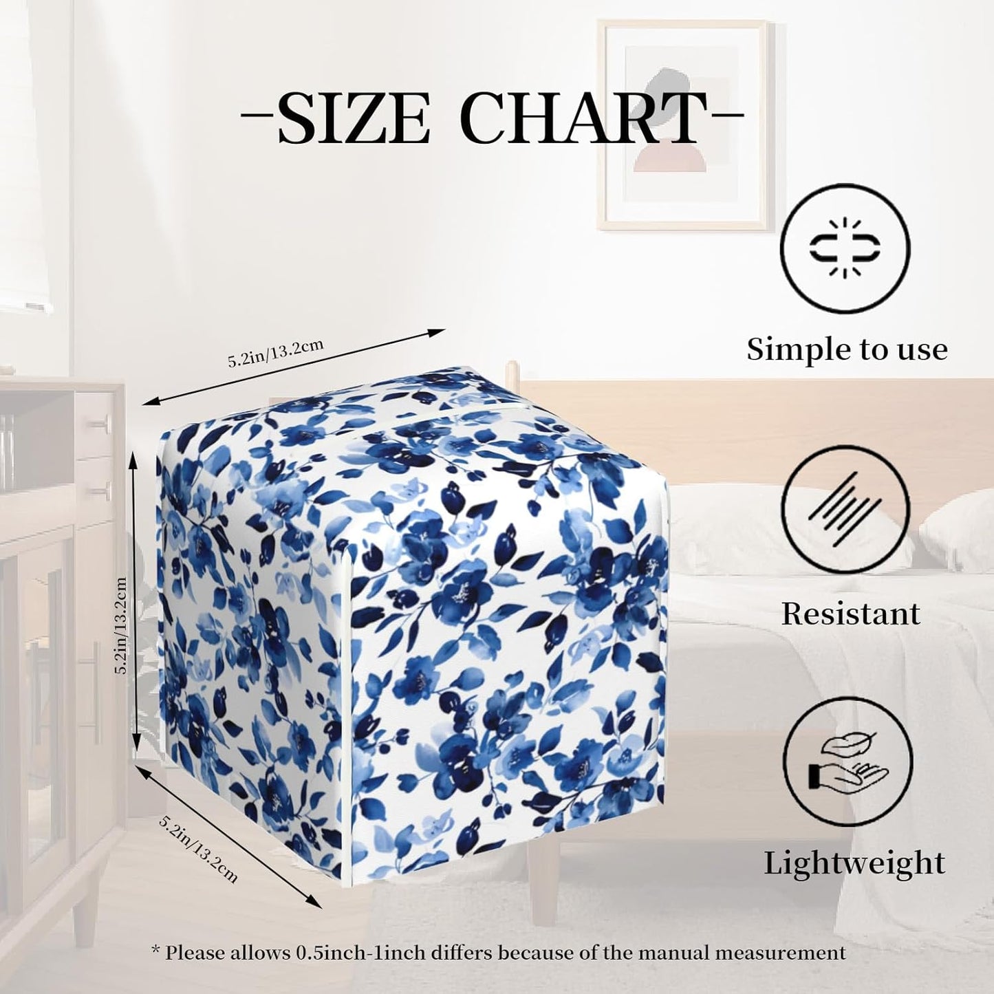 Tissue Box Cover Square, Sweet Blue Flower Watercolor Leather Tissue Box Holder Decorative Organizer for Bathroom, Home Office Car Decor