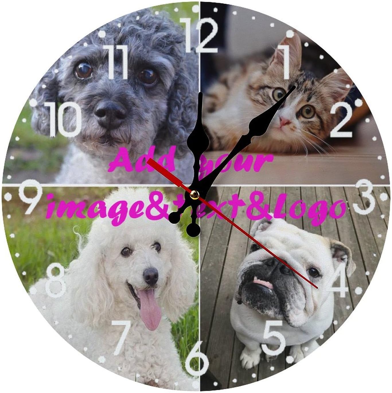 Custom Wall Clock,Personalized Wood Clock add Your Photo/Text,Customizable Silent Round Decoration for Kitchen Bathroom 10inch style4