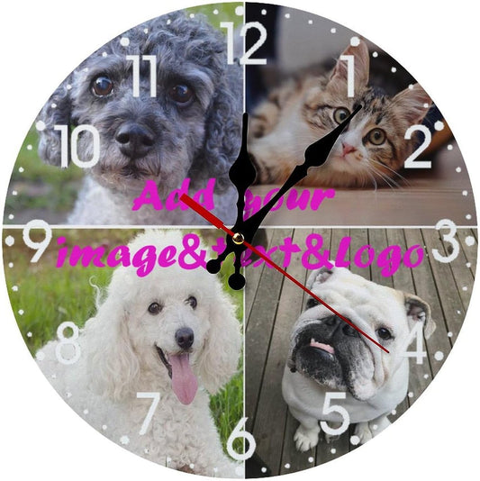 Custom Wall Clock,Personalized Wood Clock add Your Photo/Text,Customizable Silent Round Decoration for Kitchen Bathroom 12inch style4