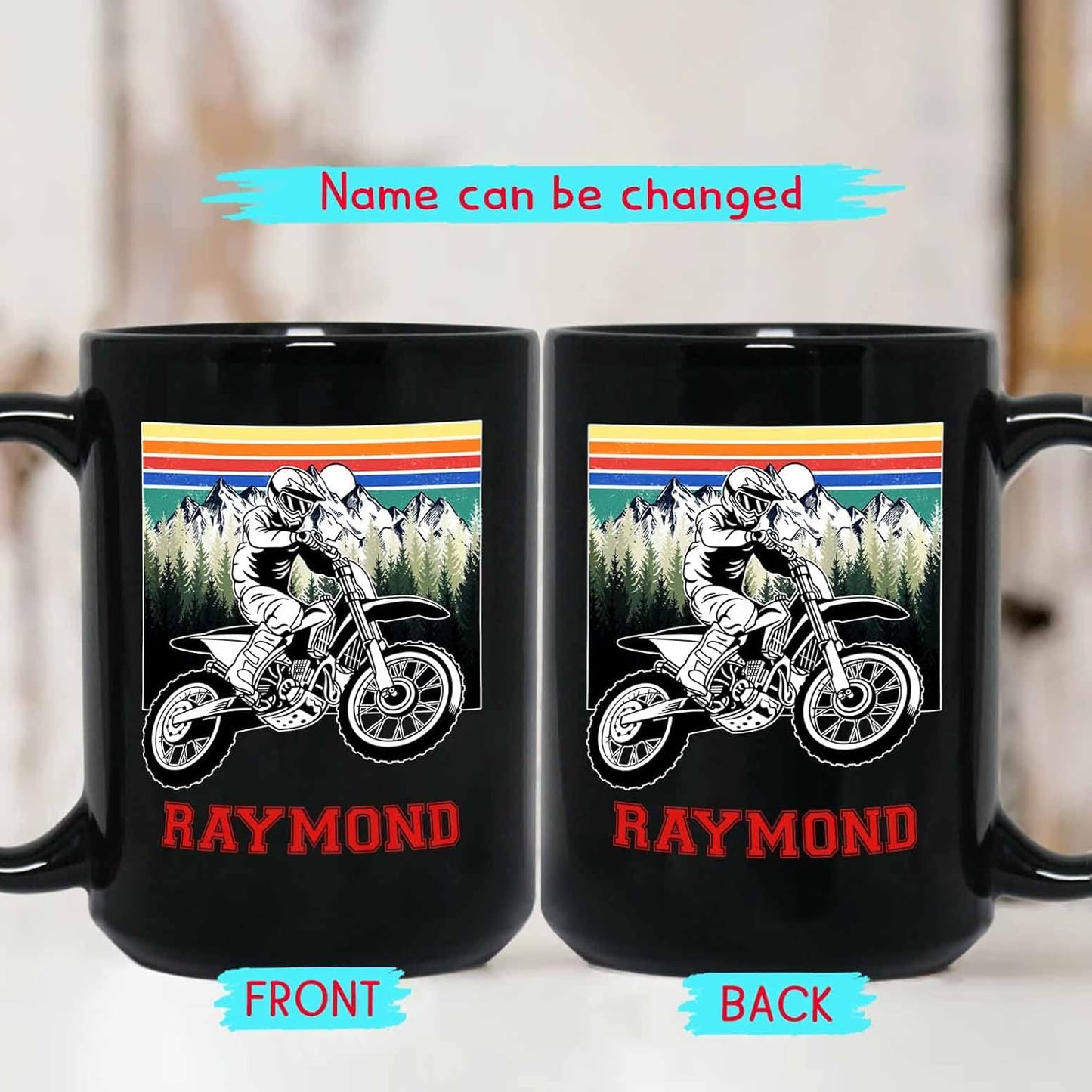 Personalized Motocross Racing Ceramic Mug - Choose Name, 11 Oz or 15 Oz, Black Coffee Cup for Dirt Bike and Motorcycle Lovers - Customized Gift for Friends