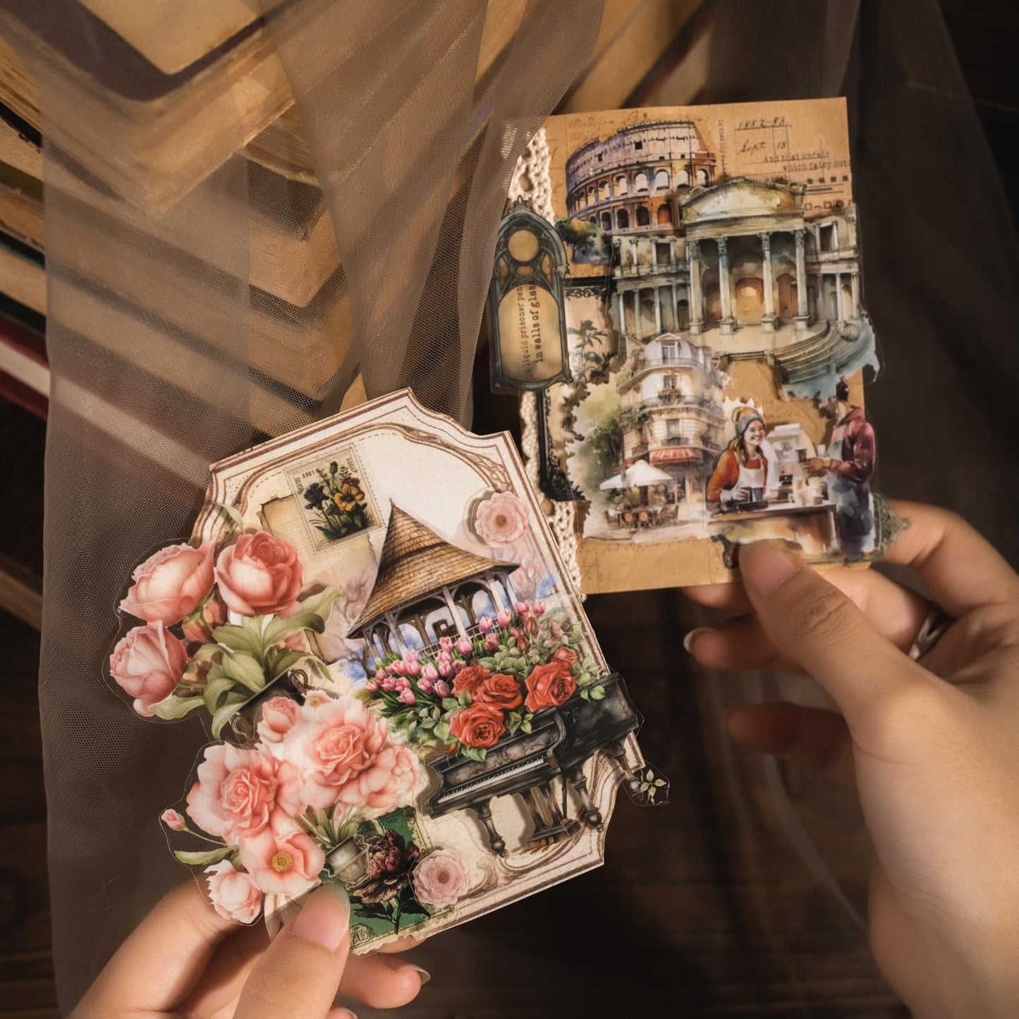 Retro Memory PET Sticker Book Set, 40 Pcs Pre-Cut Vintage Ephemera Stickers for Scrapbooking, Journaling, DIY Crafts, and Art Supplies