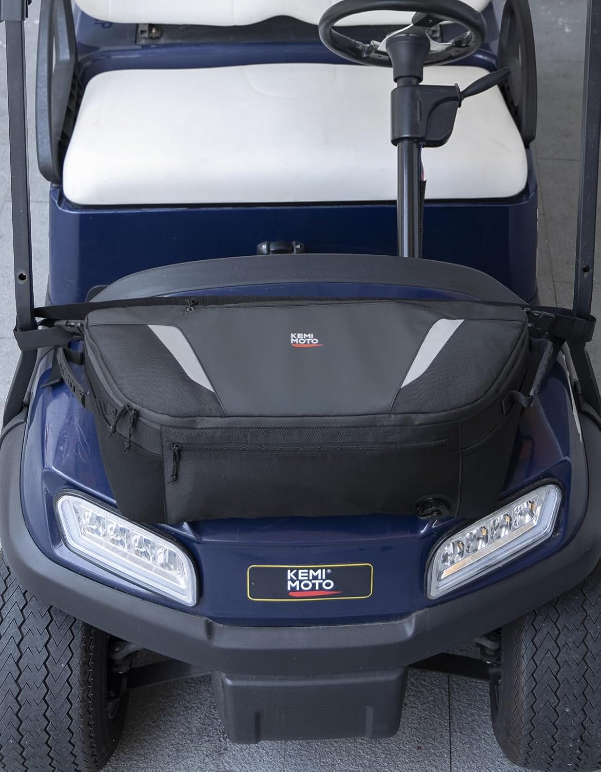 KEMIMOTO Golf Cart Cooler Bag, Fits 20-30 11oz Cans, Insulated with Drain Plug, Reflective Finish, Handy Pockets, Golf Cart Accessories Gifts for Golfers Men, Compatible with EZGO Club Car