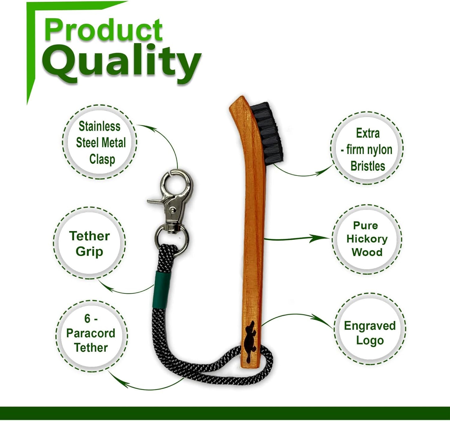 Platypus Golf Co. Hickory Wood Golf Club Brush & Non-Slip Groove Cleaner with Stiff Nylon Bristles, Paracord Rope & Stainless Steel Metal Clip, for Cleaning Grooves on Clubs, Fits Any Golfer's Bag