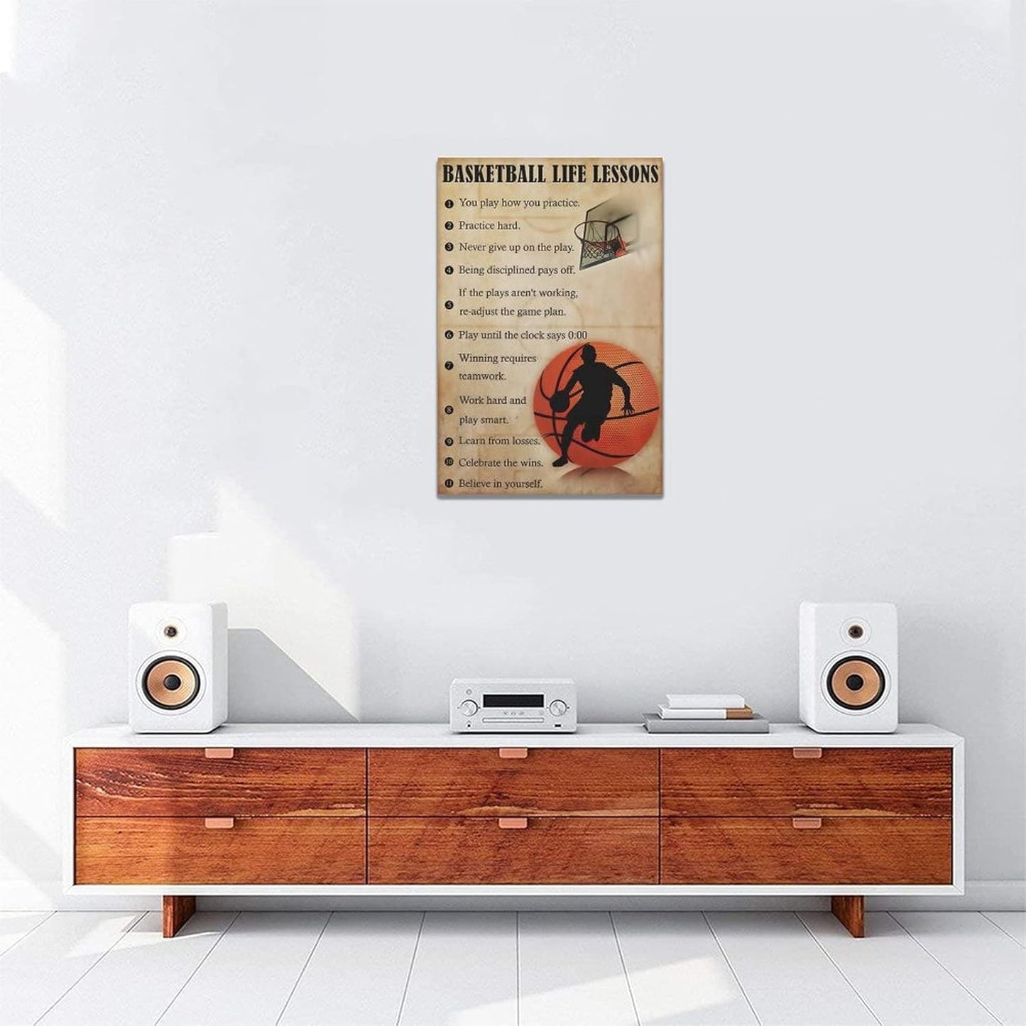 Basketball Life Lessons Wall Art Basketball Pictures Canvas Wall Decor Gifts for Basketball Player Boy Man Motivational Sports Painting Print Artwork Framed for Classroom Boy Room Gym 16"x24"