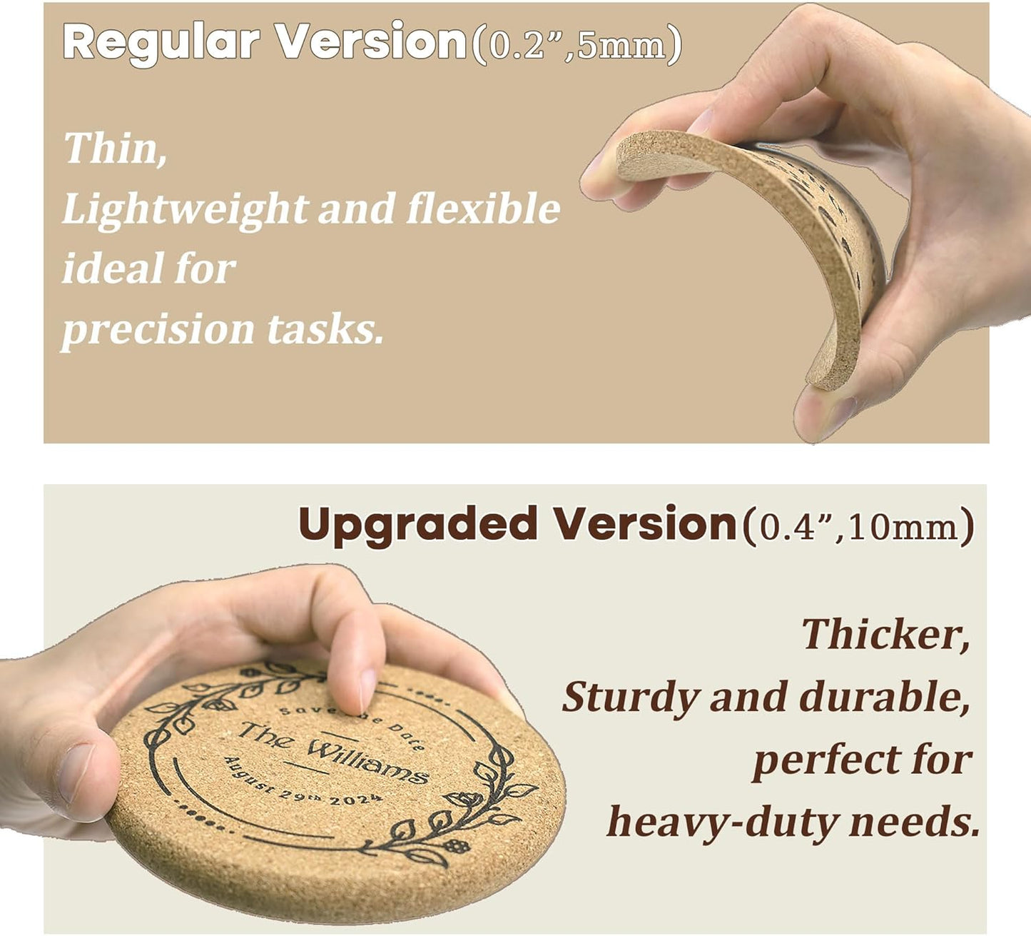 30-100Pcs Personalized Coasters, Custom Cork Drink Coasters with Laser Engraved Text Name Logo, Non-Slip, Heat-Resistant, Custom Wedding, Anniversary, Housewarming Gifts (Upgraded Version)