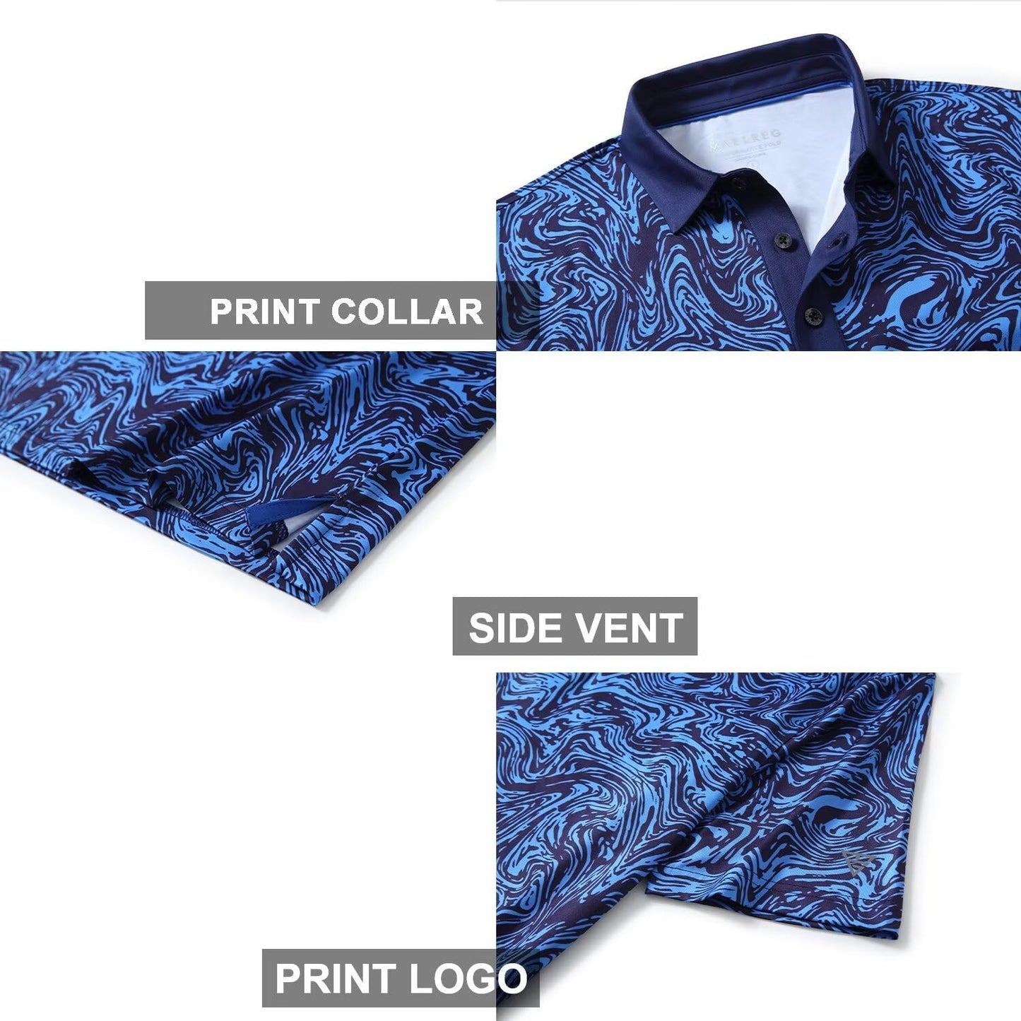 Golf Shirts for Men Dry Fit Short Sleeve Print Performance Moisture Wicking Polo Shirt