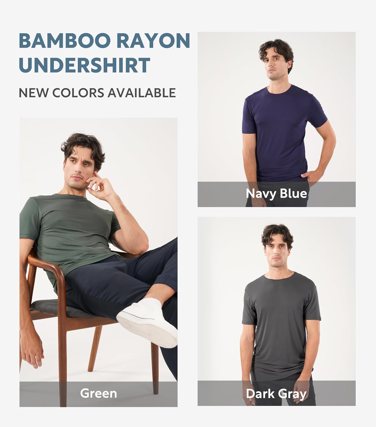 DAVID ARCHY Men's Undershirt Bamboo Rayon Moisture-Wicking Crewneck T-Shirts Stretch Tees for Men, 3 or 5 Pack