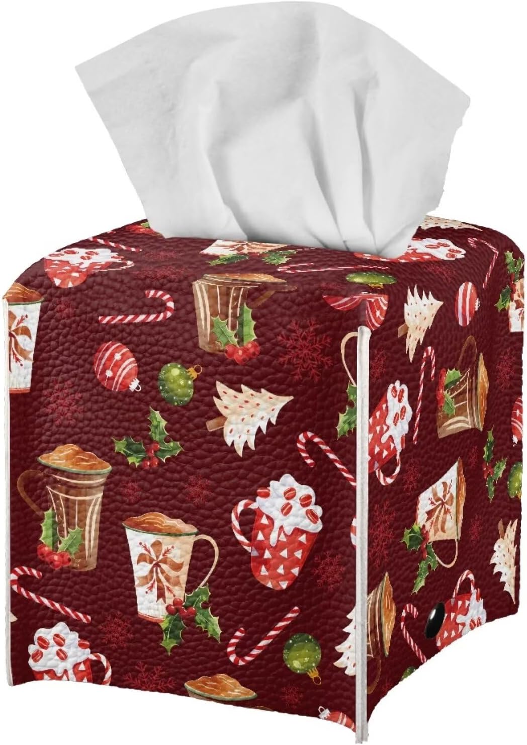 Christmas Tissue Box Cover Waterproof Square PU Leather Facial Tissue Box Holder for Dresser Bathroom Decor Xmas Home Decor for Living Room Bedroom