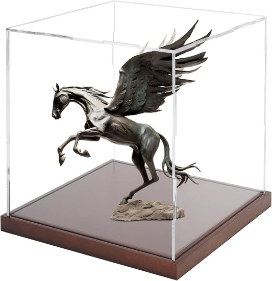 Clear Acrylic Display Box Collectibles Display Case Organizing Toys Case Storage Box with Solid Built-in Wooden Base(7.9x7.9x7.9 inch; 20x20x20 cm)