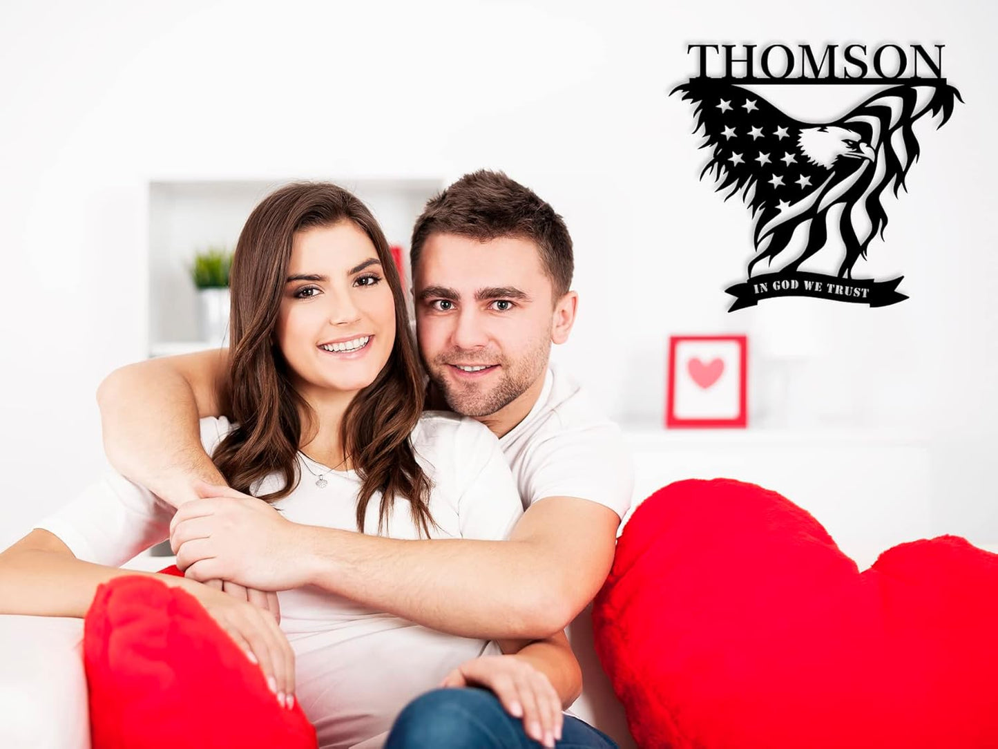 Personalized American Eagle with Flag Personalized Metal Name Sign Custom Metal Eagle and Flag Sign Patriotic Door Hanger