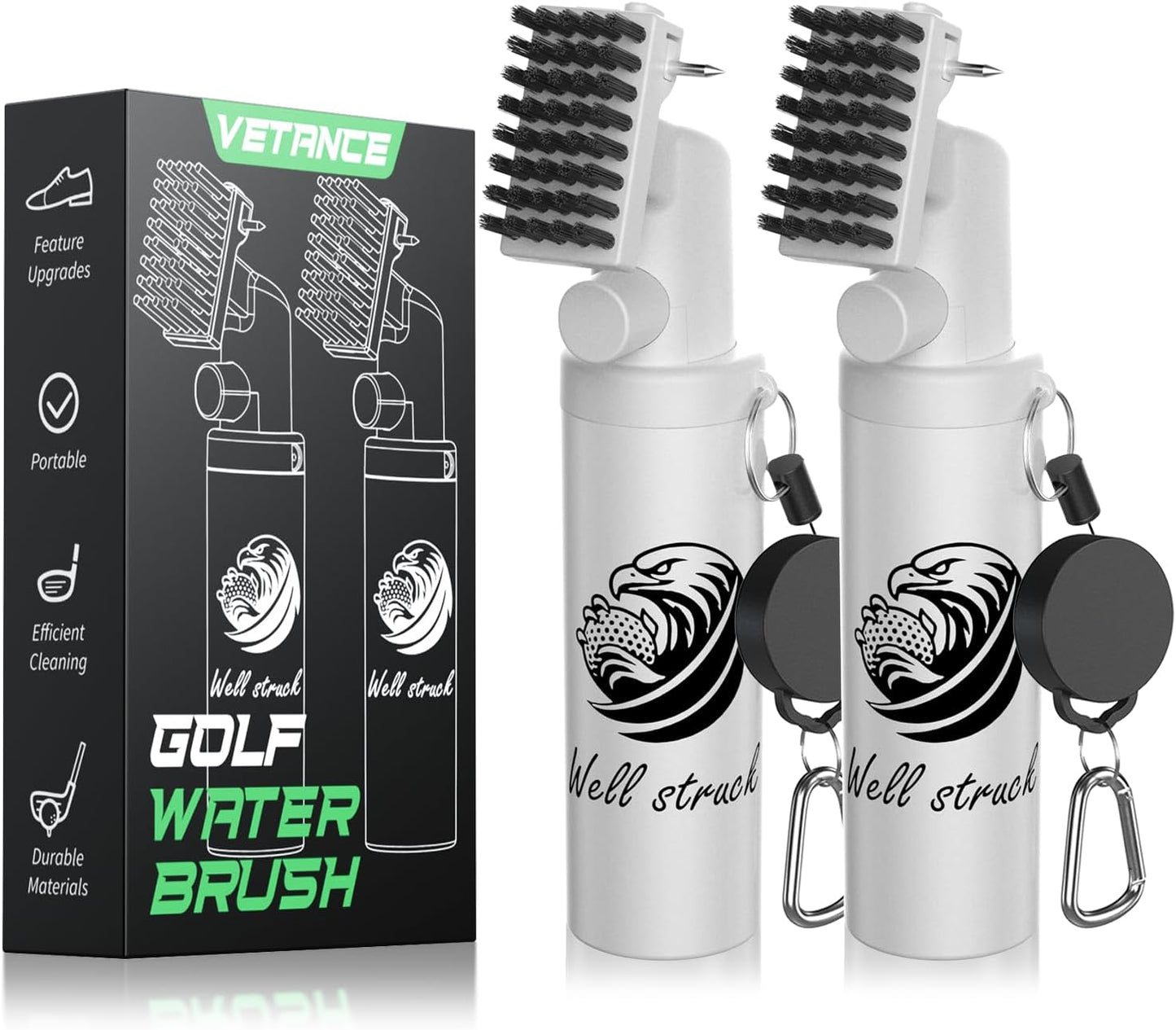 Pro Golf Club Cleaner - 4oz Water Bottle with Groove Cleaner and Retainer Clip, Durable Nylon Bristles for Easy Cleaning, Ergonomic Button Design, Golf Gifts for Men & Essential Accessories