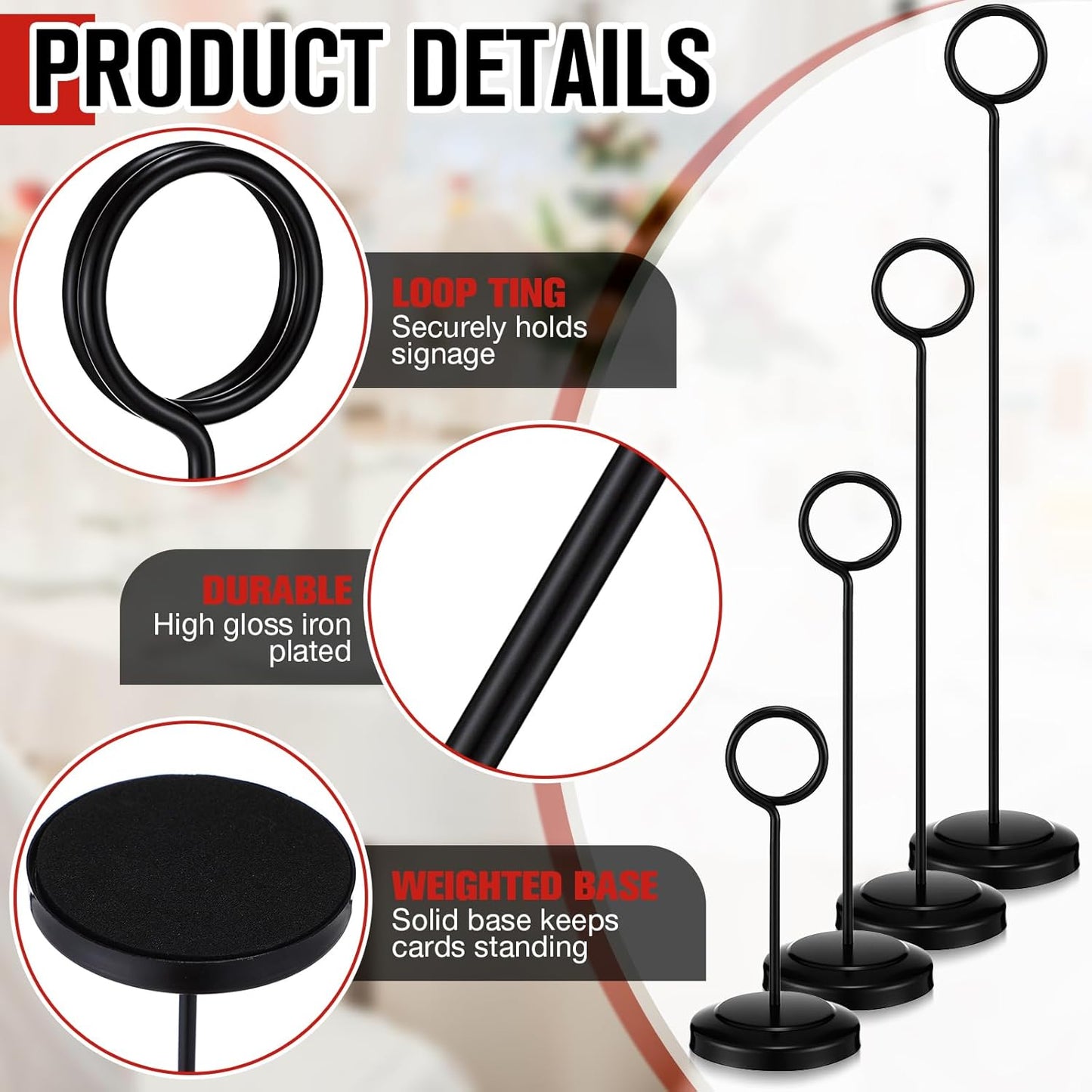 20 Pcs Table Number Holders 4/6/8/10 Inch Place Card Holder Stands Wire Photo Clips Metal Table Card Stands for Centerpieces, Photos, Food Signs, Birthdays, Weddings(Black)