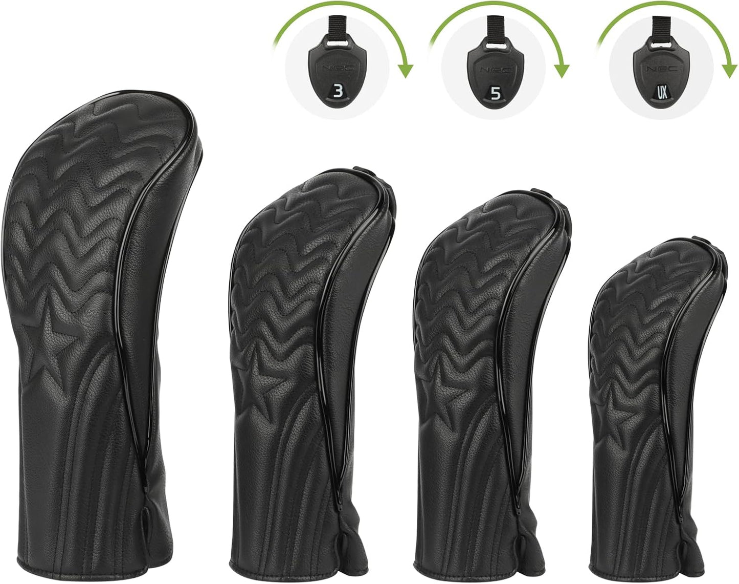 4pcs or 1pc Golf Club Head Covers for Woods, Driver, Fairway, Hybrid – Premium PU Leather with Interchangeable Tags & Magnetic Blade and Mallet Putter Covers