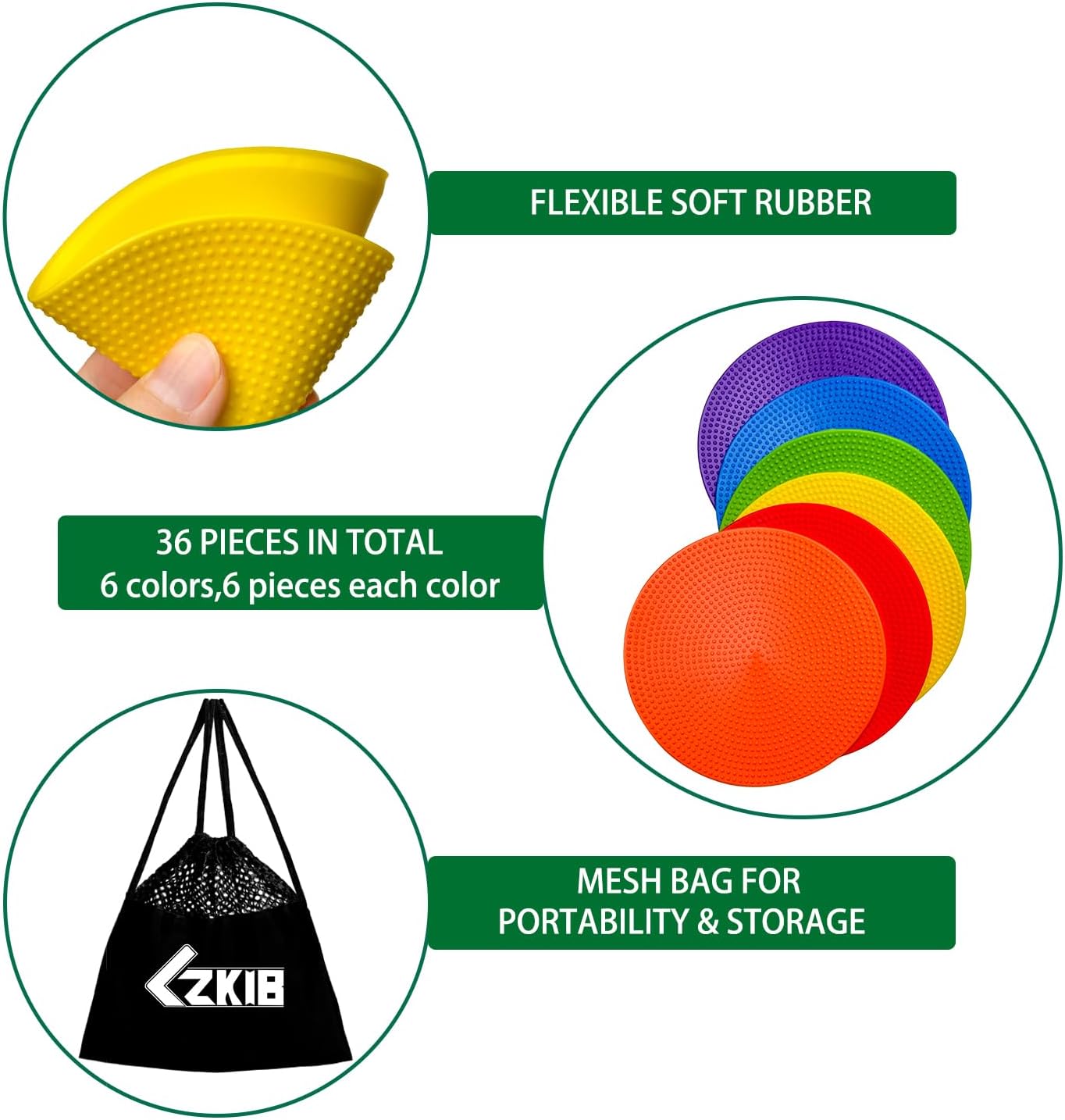 Spot Markers 4.72/9 Inch 12/24/36 Pcs Anti-Slip Agility Floor Markers,Colorful Flat Field Gym Classroom Floor Spots Set for Indoor Outdoor Soccer Basketball Sports Speed Training and Drills