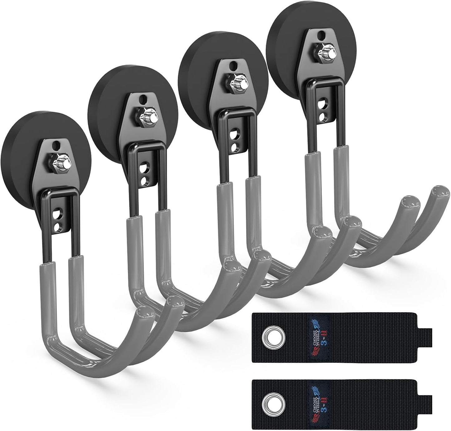 3-H Heavy Duty Magnet Garage Hooks 4 Pack, J Shape Strong Magnetic Hooks for Hanging Cordless Power Drill, Utility Magnetic Tool Holder for Metal Cabinet, Steel Pegboard, Toolbox, Garage(Grey)